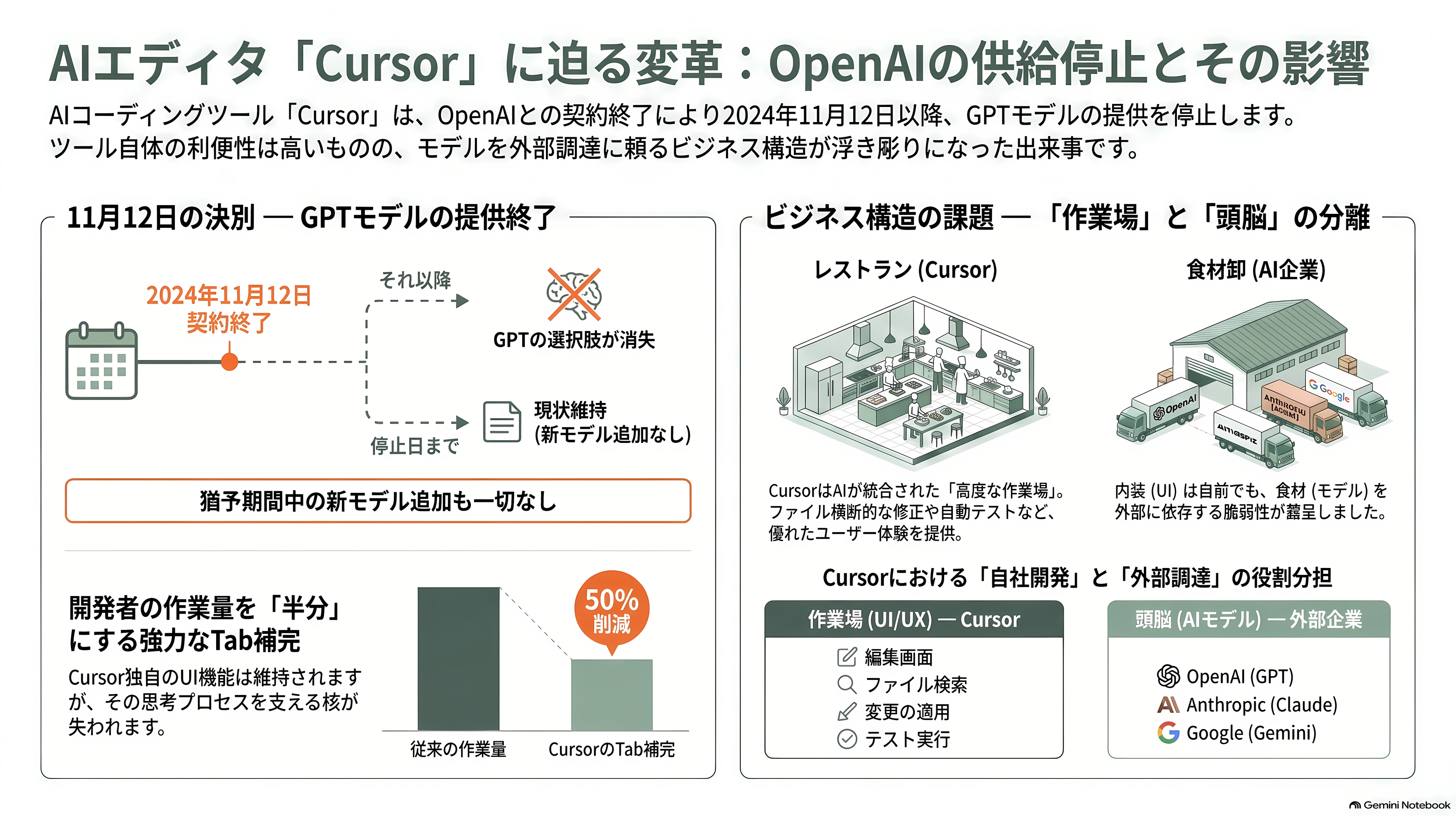 OpenAI、Cursorからの全モデル撤退を表明 - エディタのプルダウンから、GPTの行が消える - 章扉
