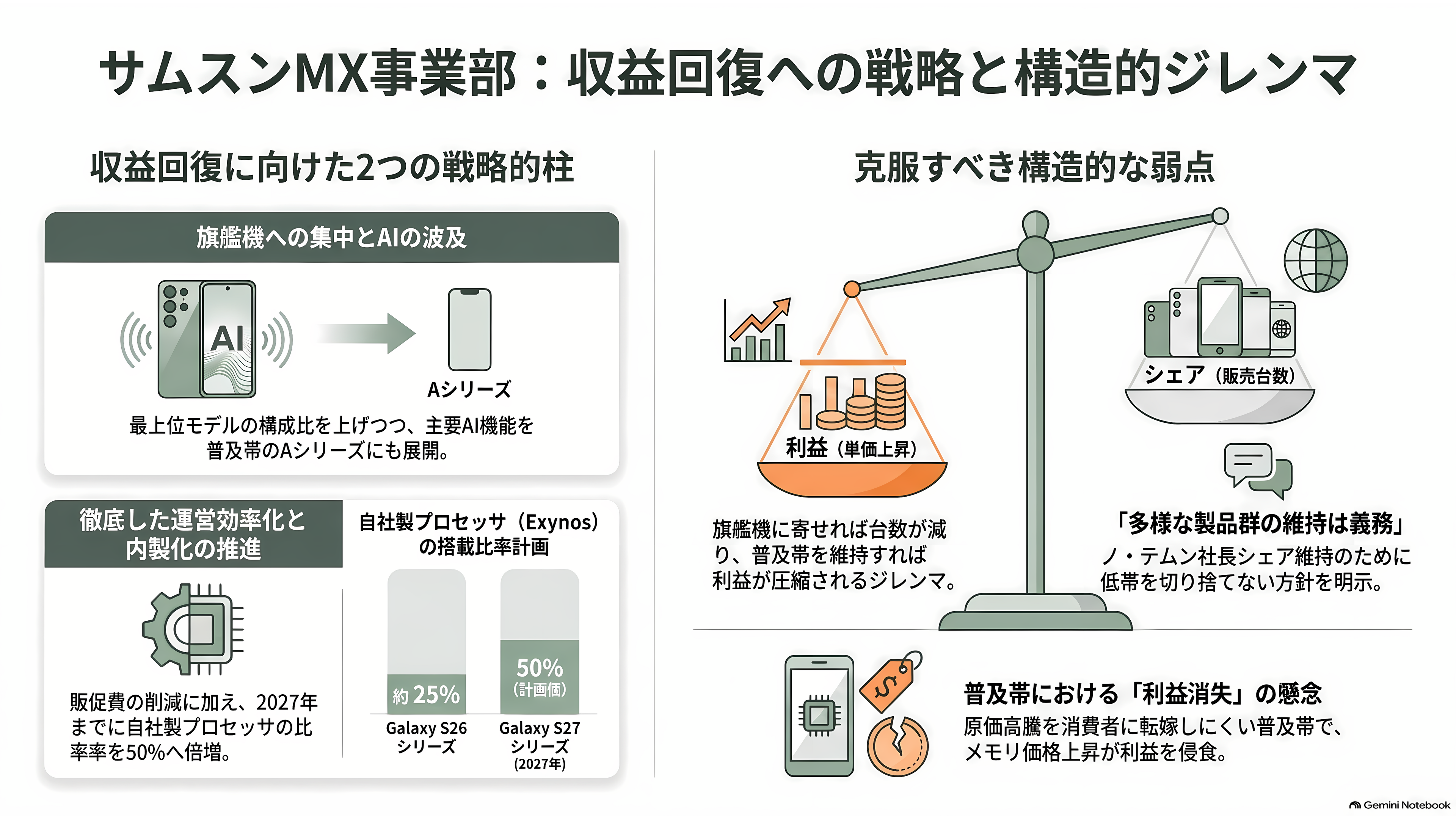 Samsung、AI 向けメモリの調達コスト上昇で、スマートフォン事業が事業開始以来初の赤字 - 会社が示した回復の道筋と、その弱点 - 章扉