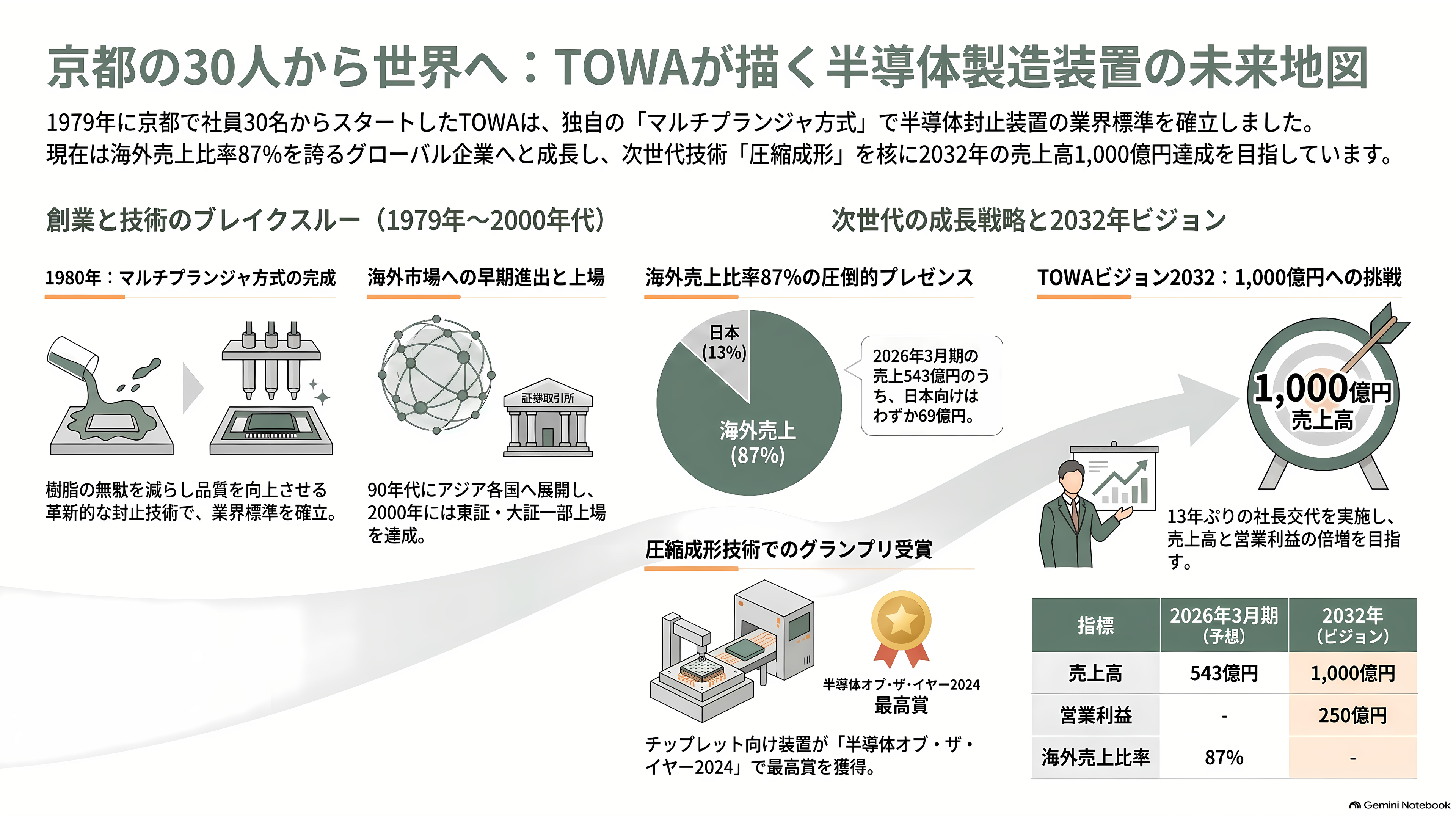 TOWA(6315)、AI半導体を樹脂で守る圧縮成形技術。HBM需要で受注最高・利益減 - 京都の30人から、世界シェア6割へ - 章扉