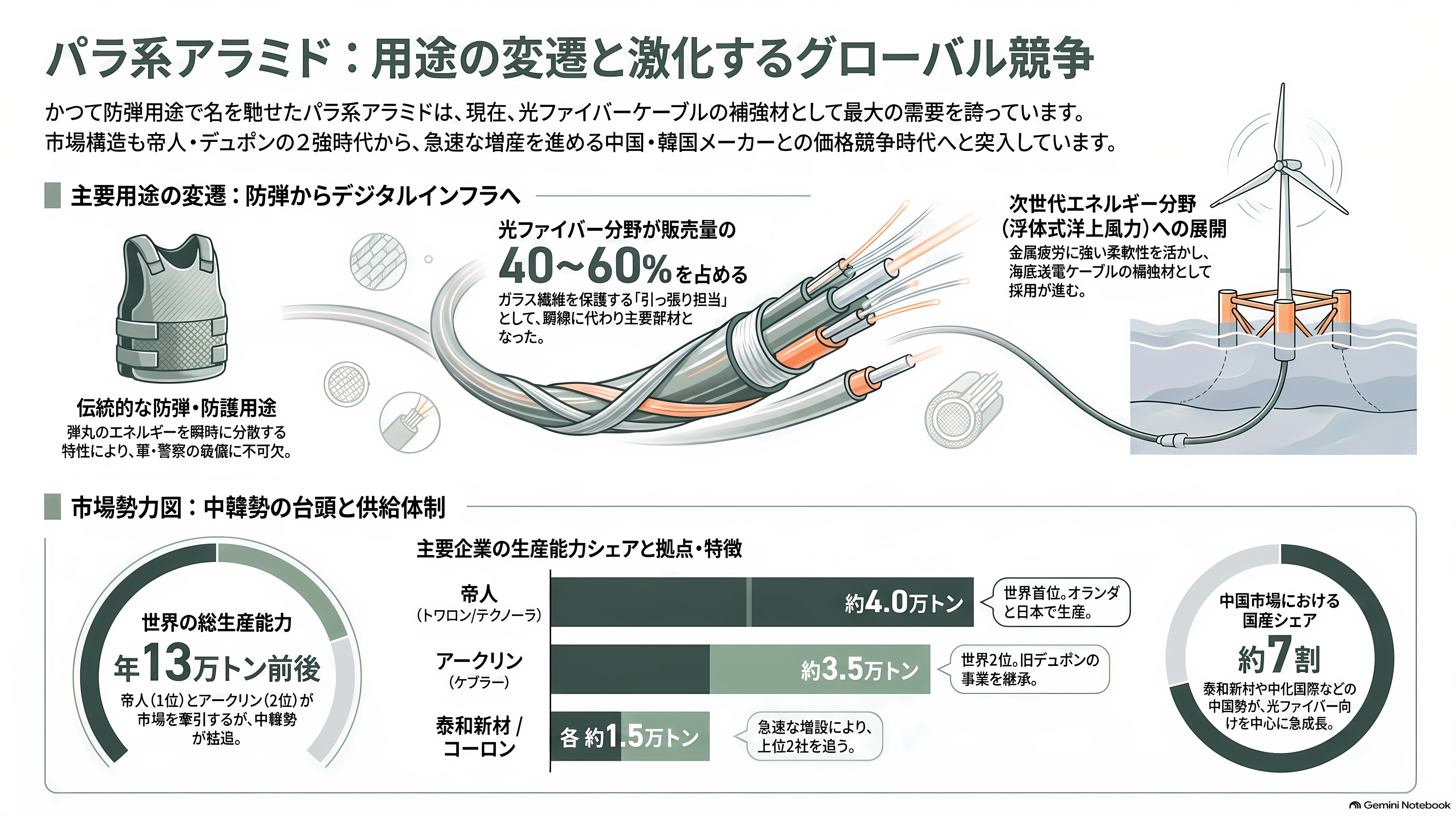 軽量、超高強度、高耐熱のアラミド繊維(Aramid fiber)とは。パラ系アラミド繊維とメタ系アラミド繊維 - パラ系アラミド ― 弾を止め、いま光ファイバーを支えている - 章扉