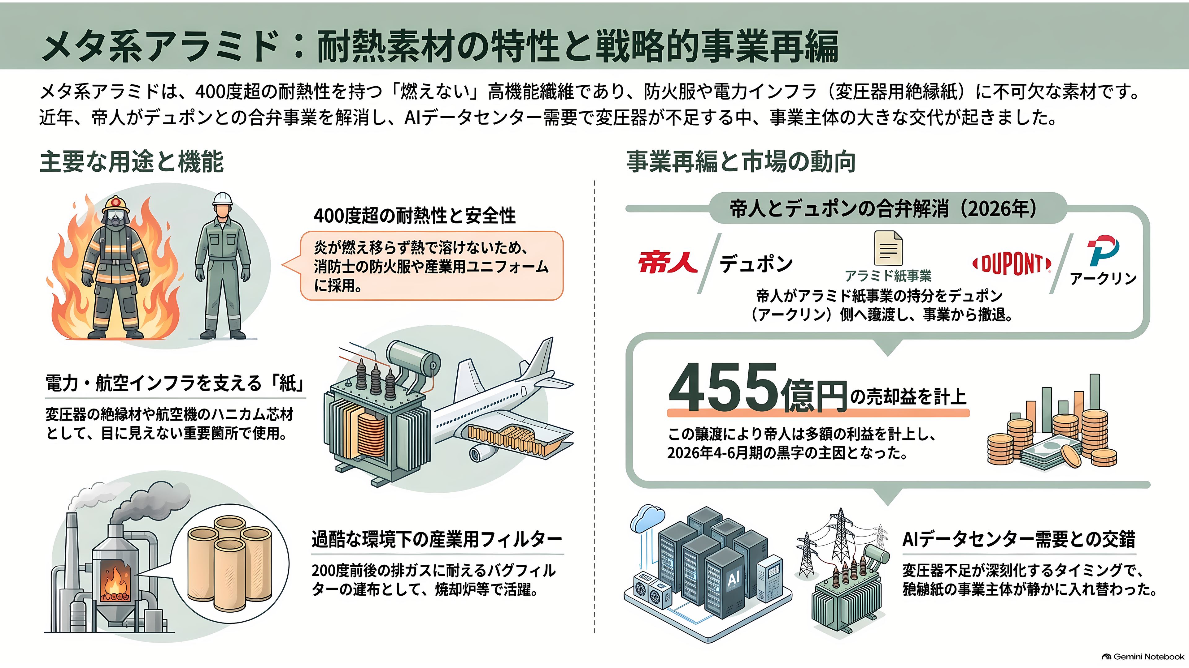 軽量、超高強度、高耐熱のアラミド繊維(Aramid fiber)とは。パラ系アラミド繊維とメタ系アラミド繊維 - メタ系アラミド ― 燃えない服と、変圧器の中の紙 - 章扉