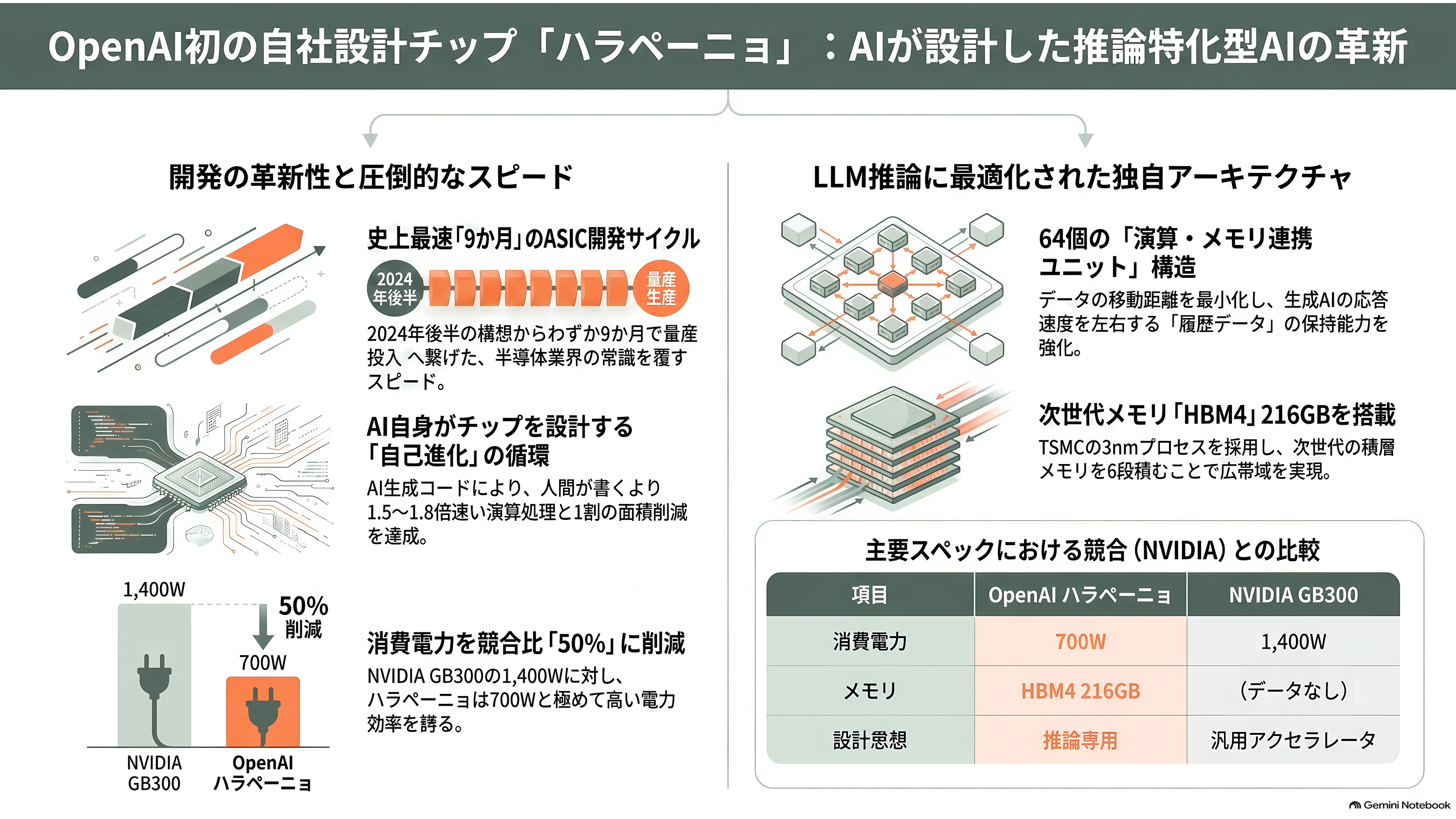 AI関連各社が一斉に推論専用の自社チップ開発へ。OpenAI Jalapeño(ハラペーニョ)、AMDによるTaalas買収、Anthropicも設計チームを始動 - OpenAIのハラペーニョ、9か月で作られたチップ - 章扉