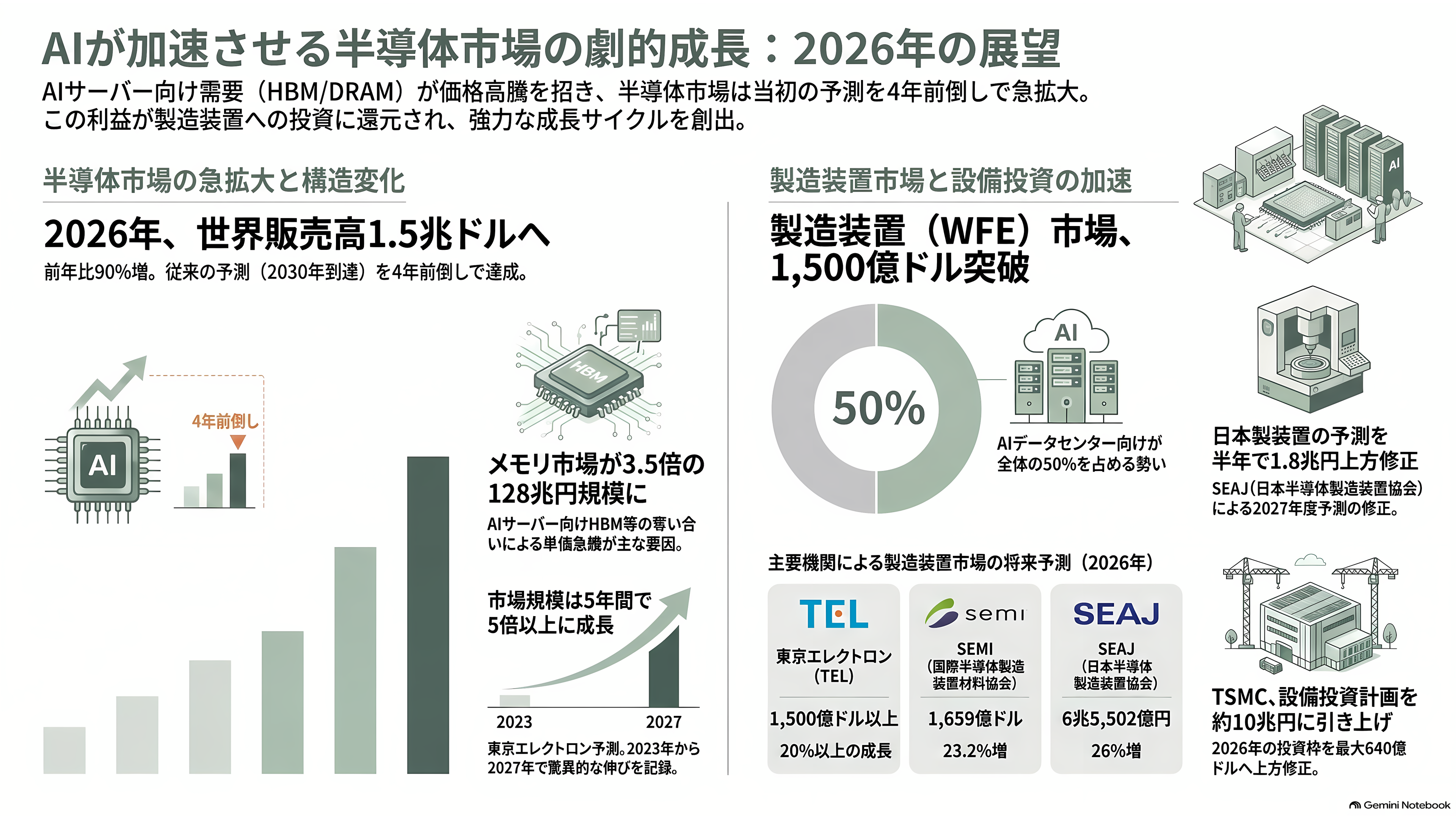 世界2位の装置メーカー、東京エレクトロン（8035）。AI向け設備投資が牽引し、上期経常利益を4,640億円へ上方修正 - AIが、半導体市場を1年で倍にした - 章扉