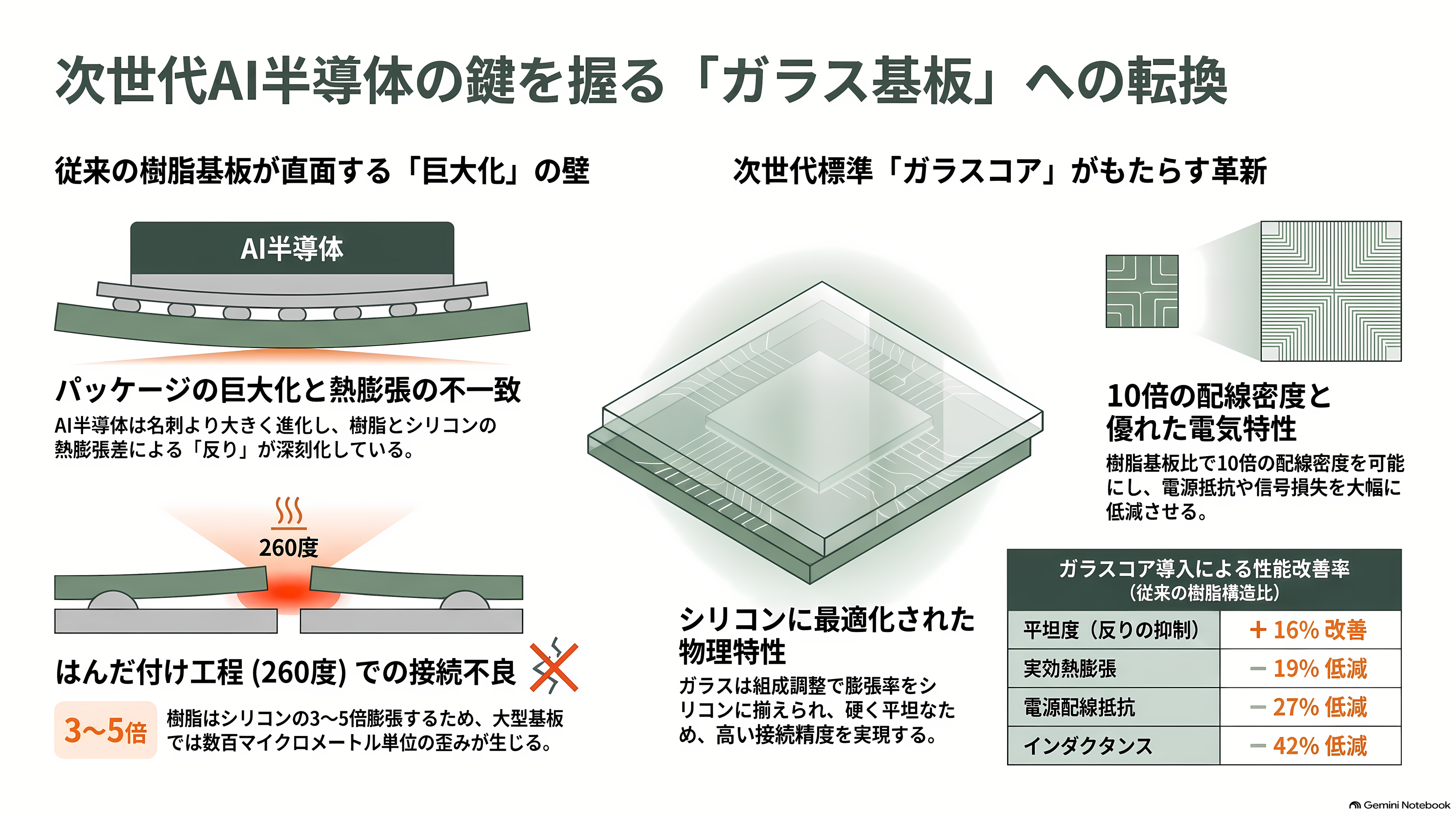 ガラスコア基板の量産競争、SK系アブソリックスは2026年内の生産、インテルは2030年をめど。日本のFICT、大日本印刷(7912)は積層と材料で追う - チップとマザーボードをつなぐ「変換アダプター」 - 章扉