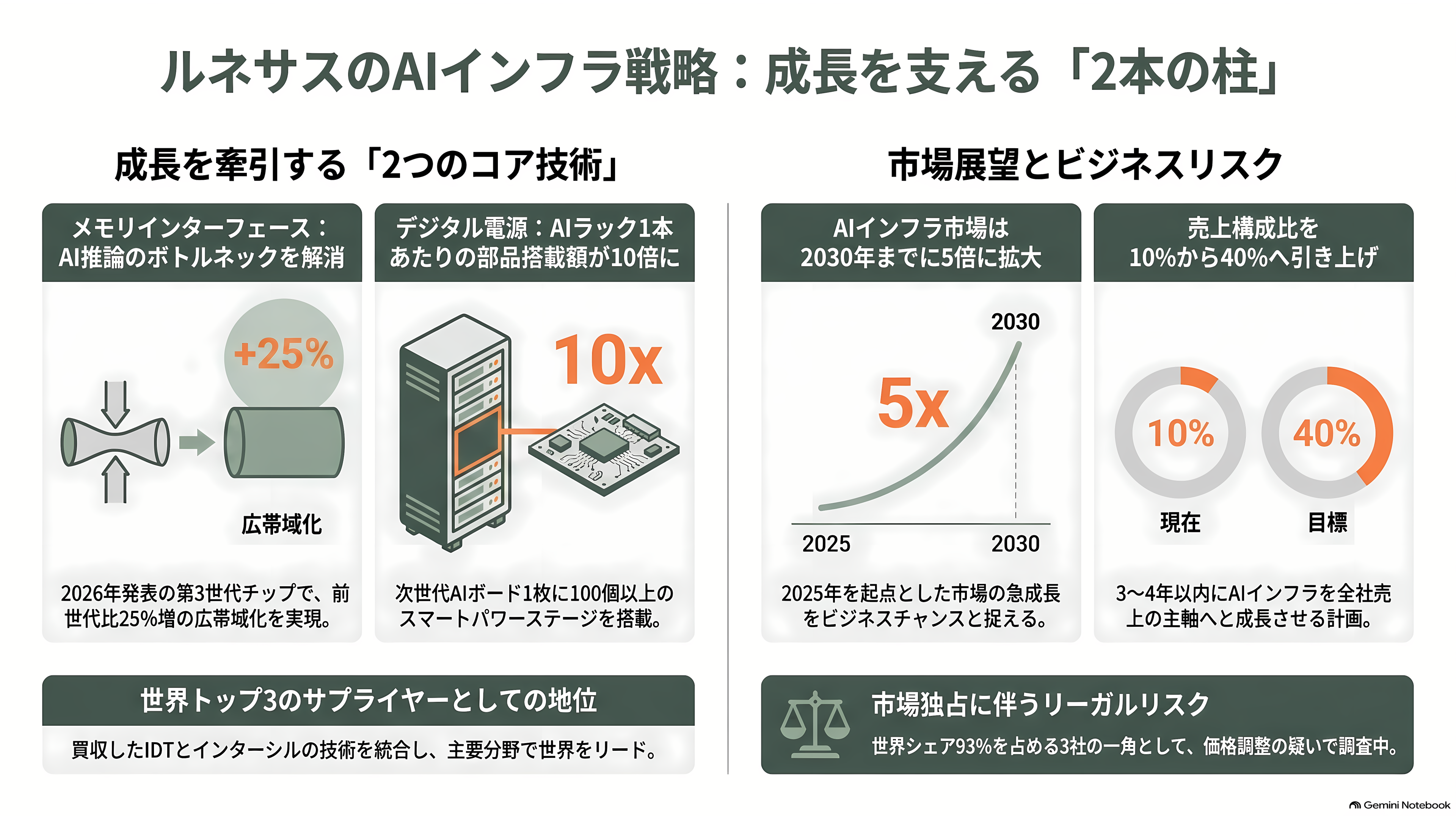 ルネサスエレクトロニクス（6723）、営業利益率52%のタイミングデバイス事業を売却。マイコンとSoCに集中し、AI分野へ投資 - 手放さなかったもの——メモリインターフェースとデジタル電源 - 章扉
