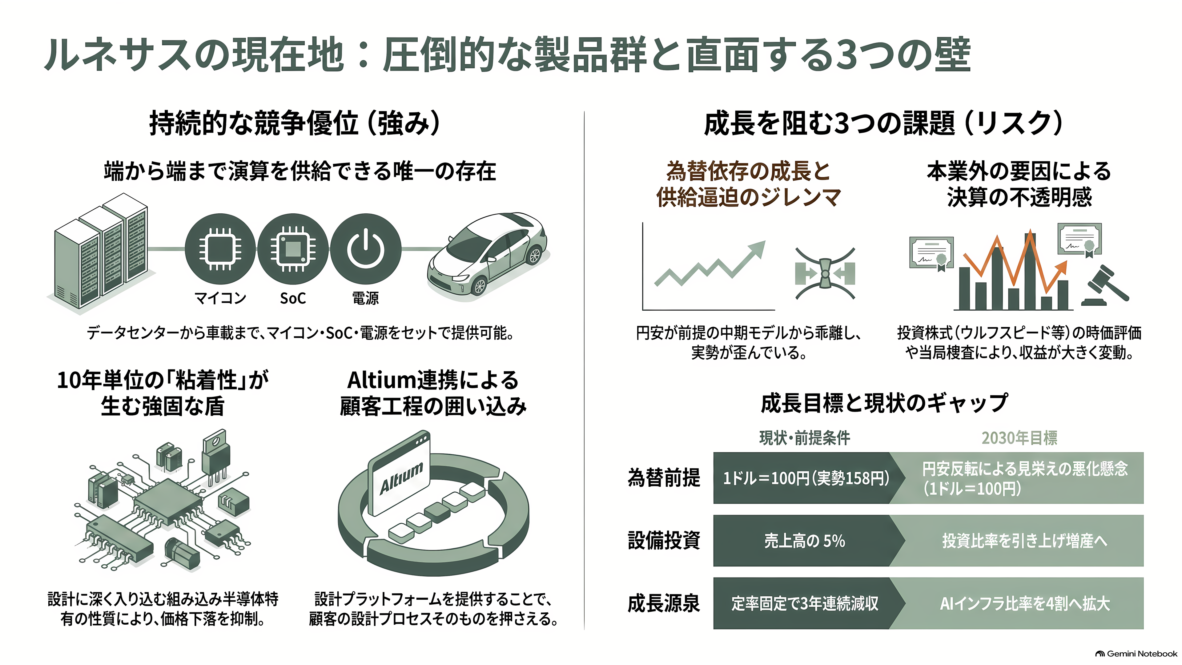 ルネサスエレクトロニクス（6723）、営業利益率52%のタイミングデバイス事業を売却。マイコンとSoCに集中し、AI分野へ投資 - 強みと課題 - 章扉