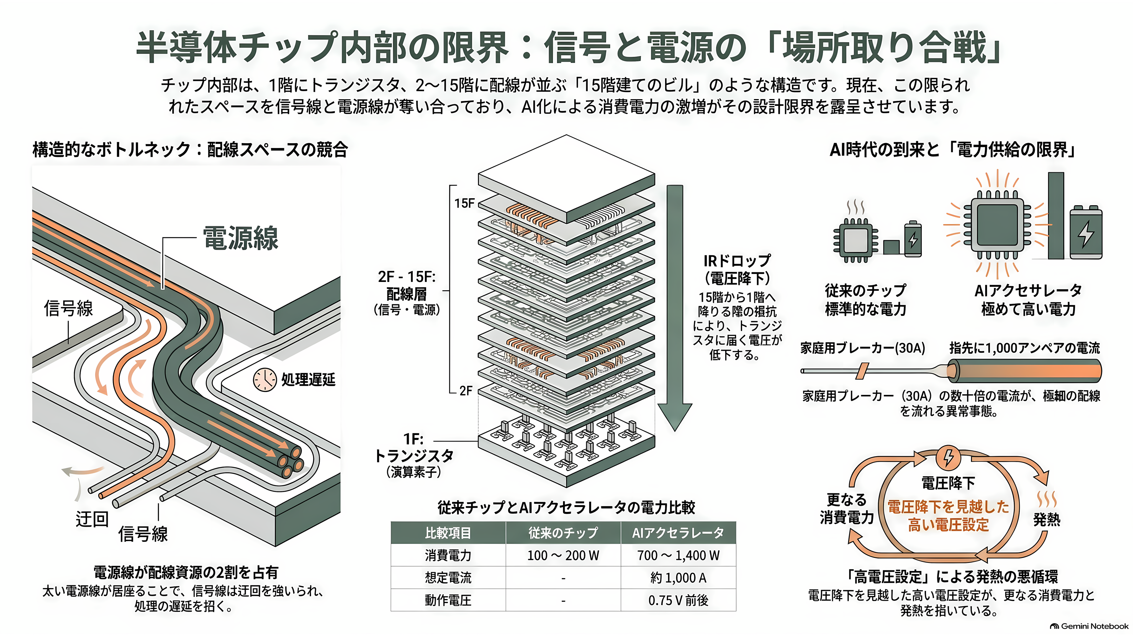 トランジスタの裏側から電源を配る裏面電源供給(BSPDN)。インテルの PowerVia と、TSMC の Super Power Rail - チップの中で、電気と信号が同じ配管を奪い合っていた - 章扉