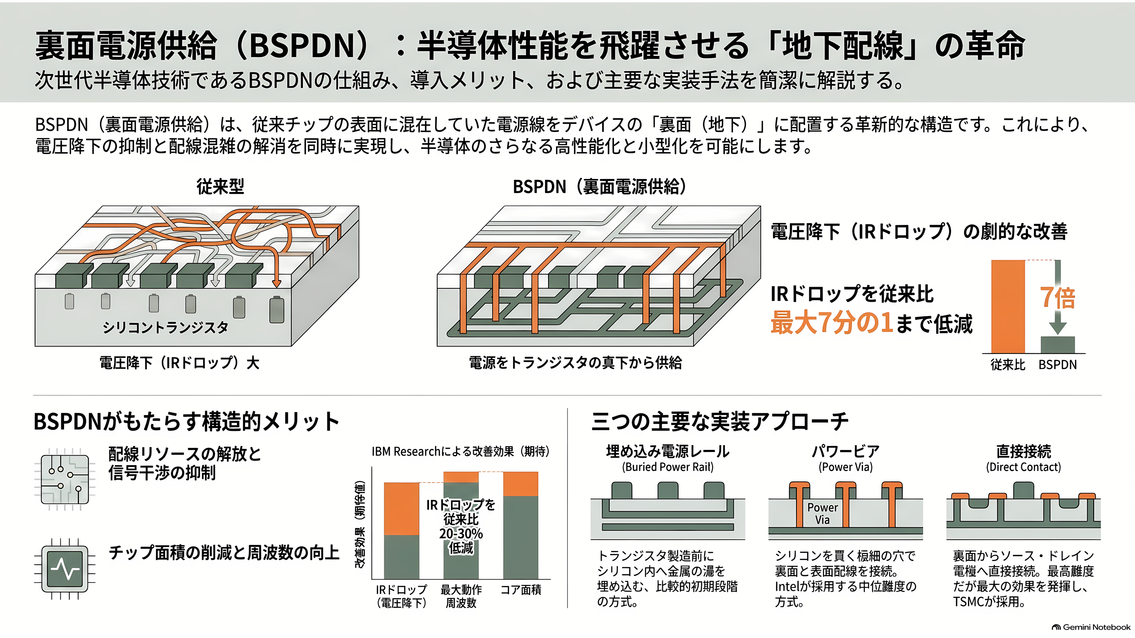 トランジスタの裏側から電源を配る裏面電源供給(BSPDN)。インテルの PowerVia と、TSMC の Super Power Rail - 裏面電源供給(BSPDN)とは、電源を地下に移すこと - 章扉