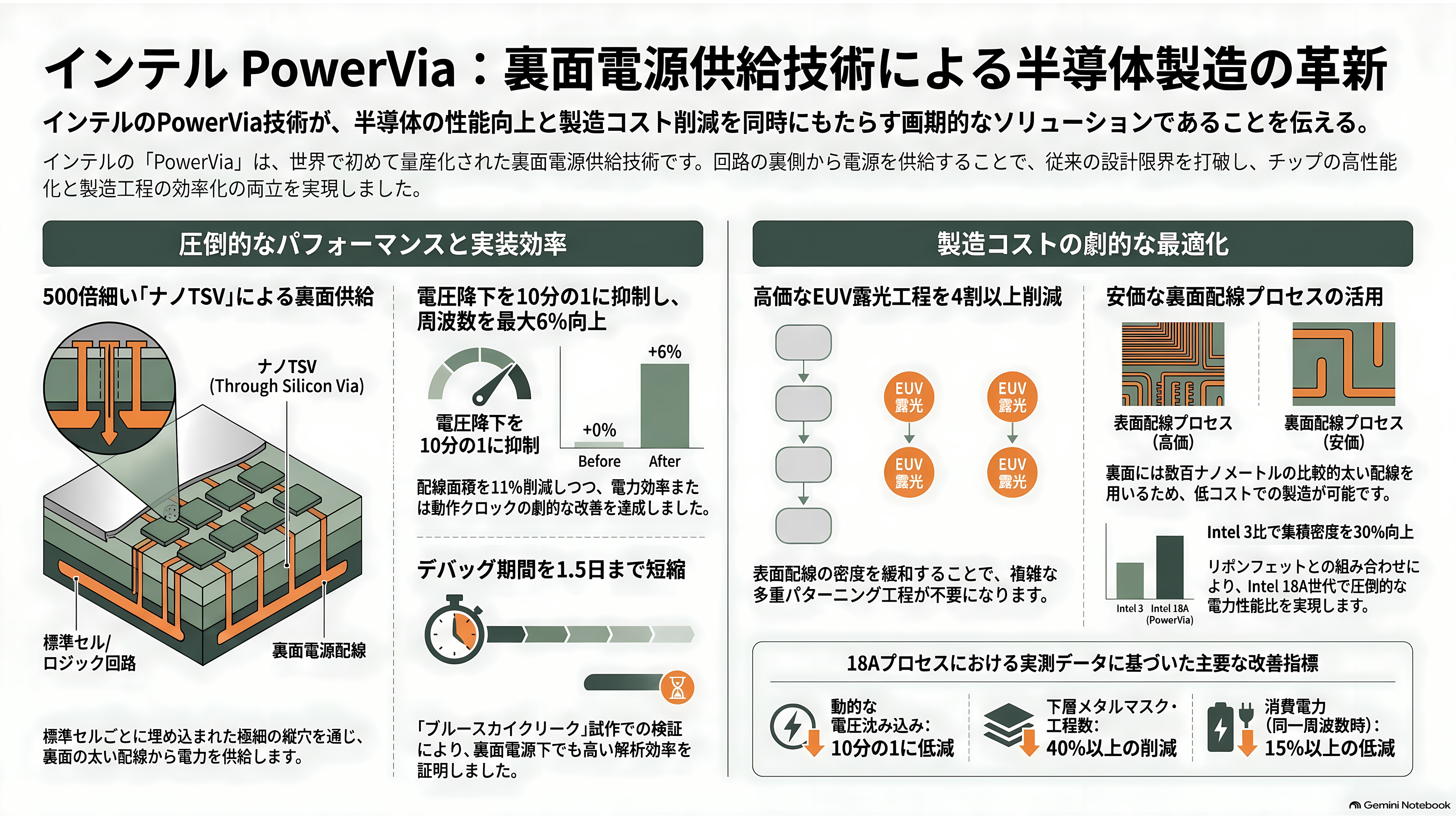トランジスタの裏側から電源を配る裏面電源供給(BSPDN)。インテルの PowerVia と、TSMC の Super Power Rail - インテルの PowerVia — 世界で最初に、量産に持ち込んだ - 章扉