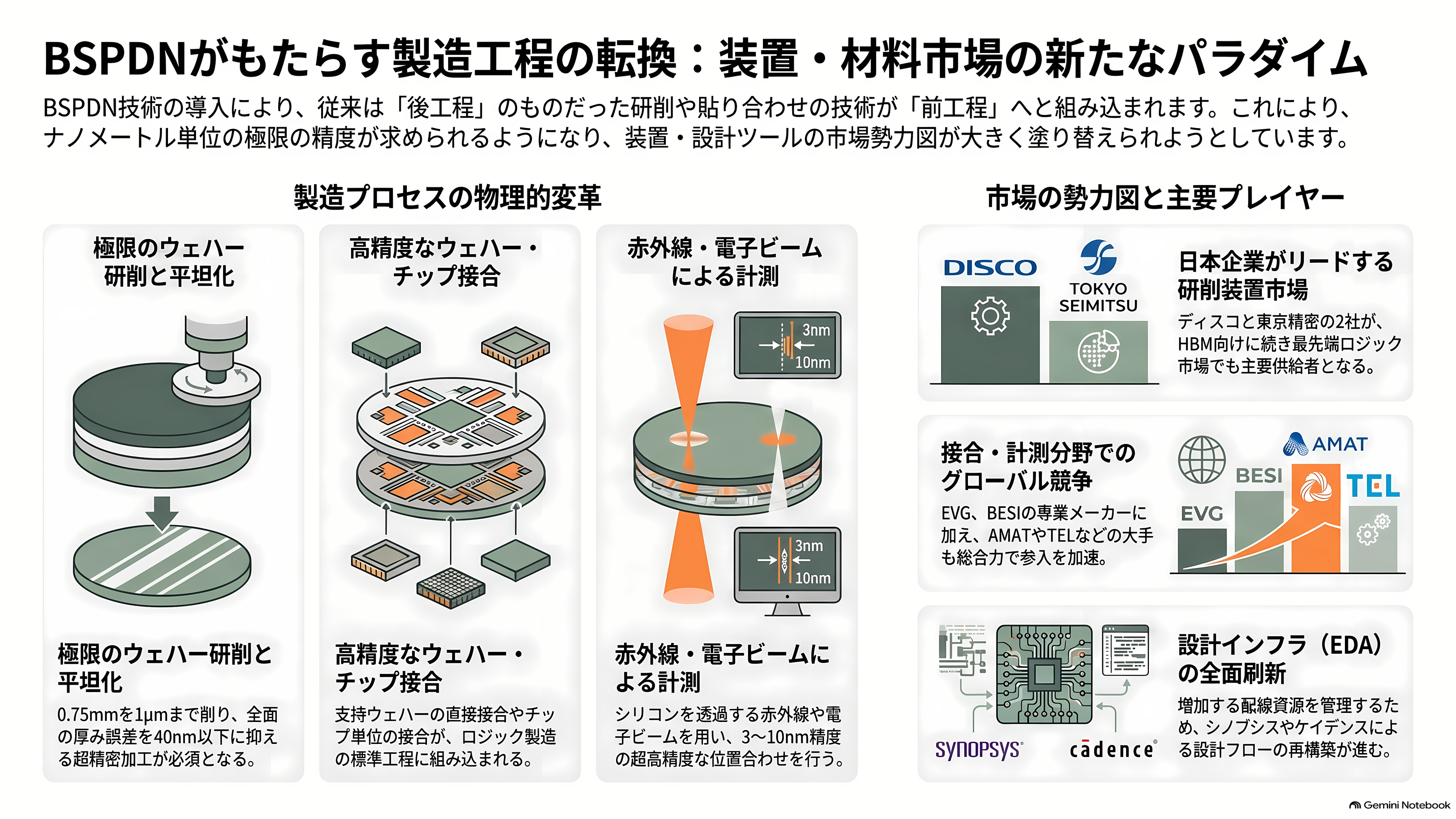 トランジスタの裏側から電源を配る裏面電源供給(BSPDN)。インテルの PowerVia と、TSMC の Super Power Rail - 削る・貼る・測る — 装置と材料の側で何が起きるか - 章扉