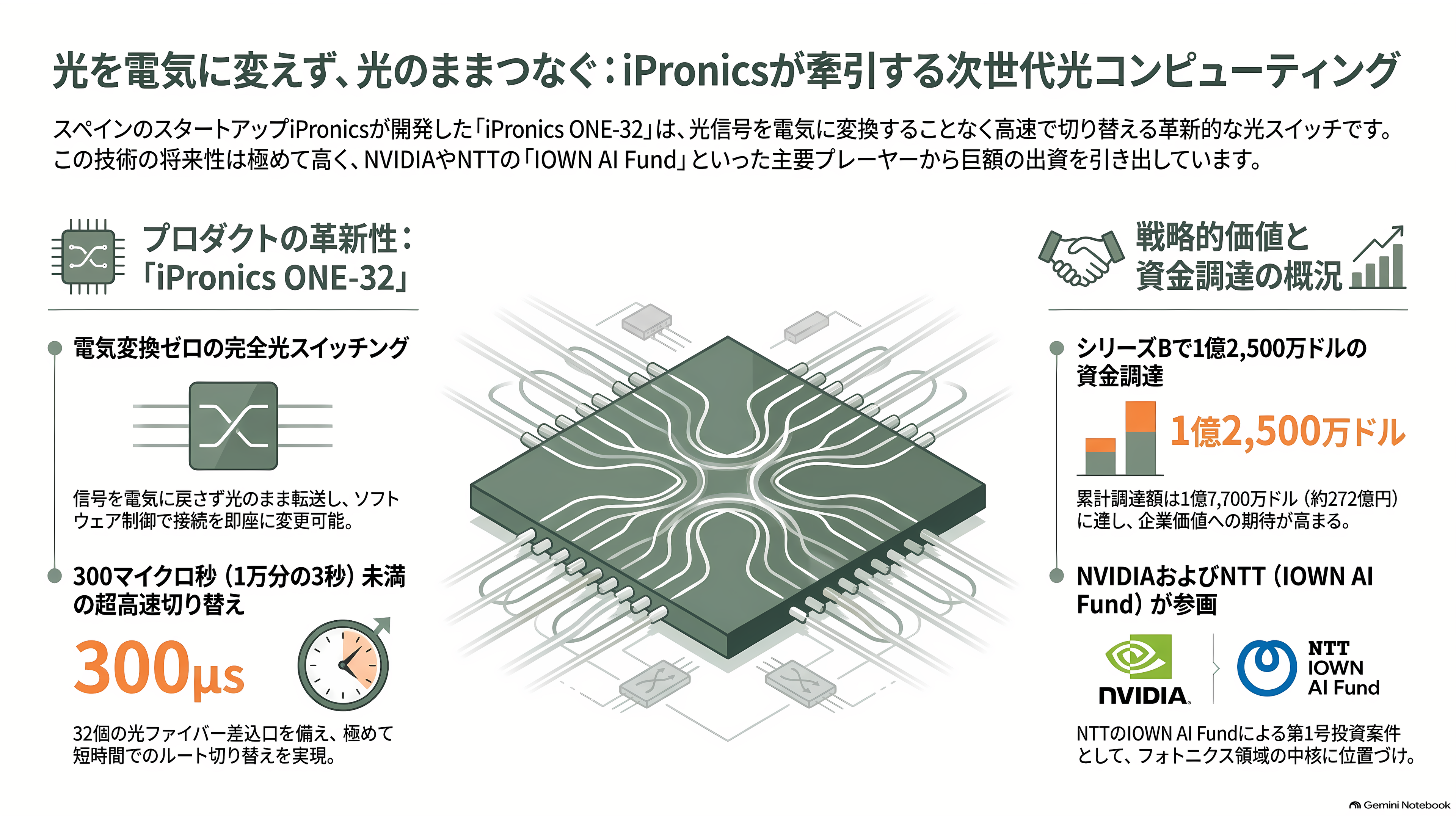 IOWN AIファンド、スペインの光回路スイッチ企業iPronics（アイプロニクス）へ出資 - 光のまま、つなぎ替わる箱 - 章扉