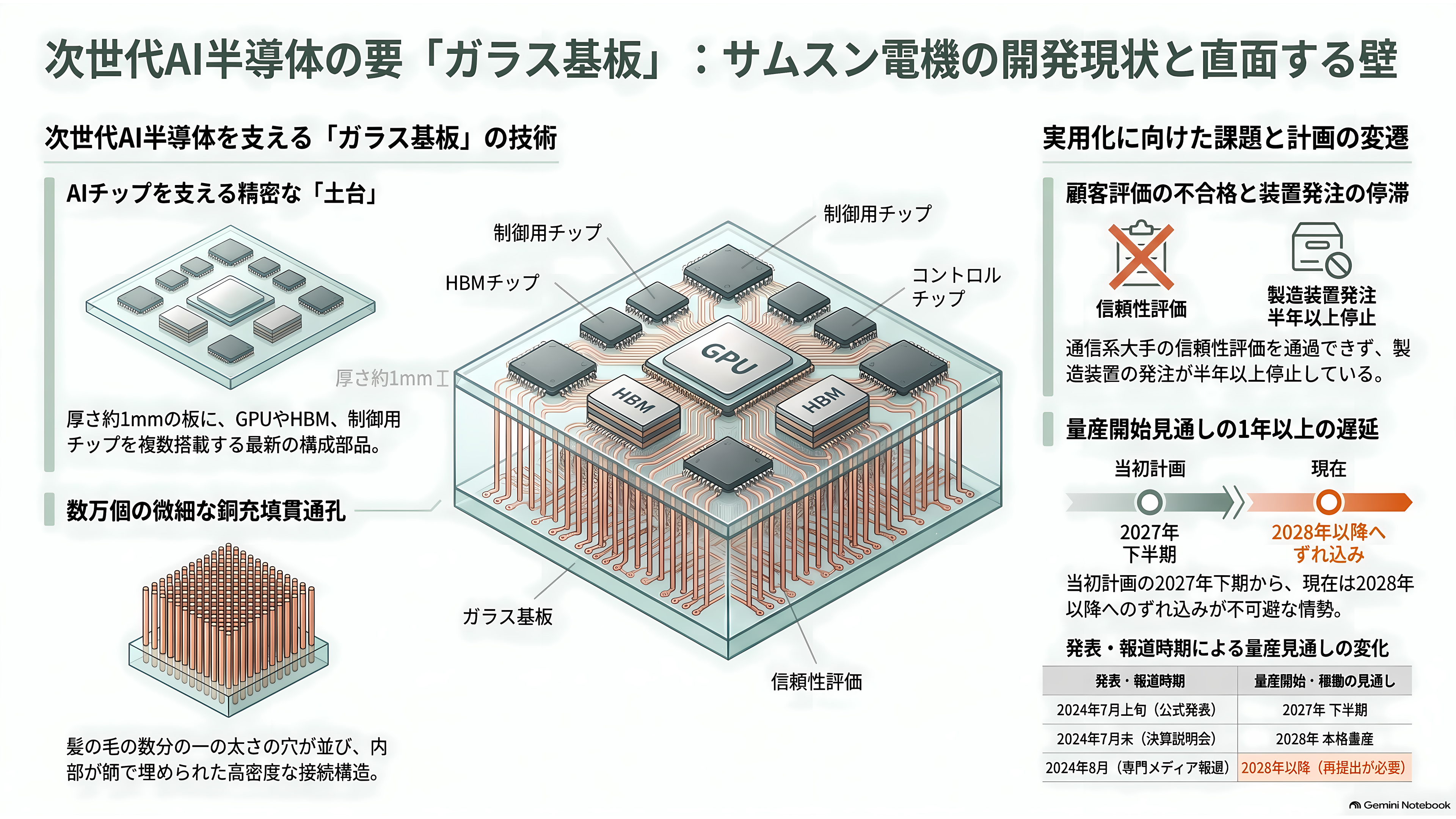 サムスン電機(三星電機)のガラス基板に重大な欠陥。量産開始が2028年以降に延期 - 顧客の試験室で止まった一枚のガラス - 章扉