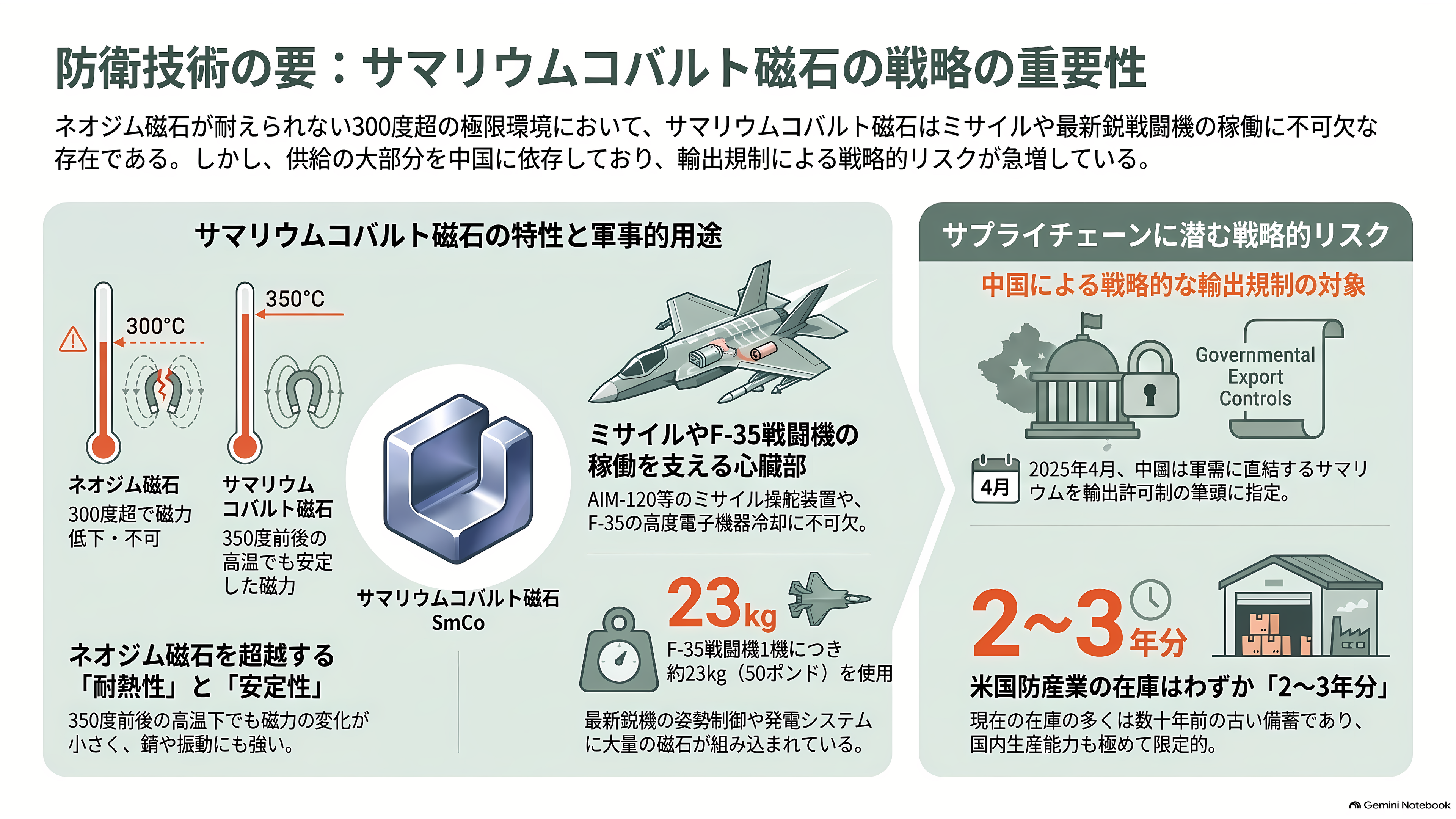 中国鎖国と騒がれる出入国管理規定が施行。ミサイル操舵、対潜哨戒、航空宇宙、海中センサーなどに利用されるレアアース磁石、ジスプロシウム（Dy）・テルビウム（Tb）・サマリウム（Sm）の製造技術流出を阻止 - サマリウムは、燃える弾の中で効く磁石をつくる - 章扉