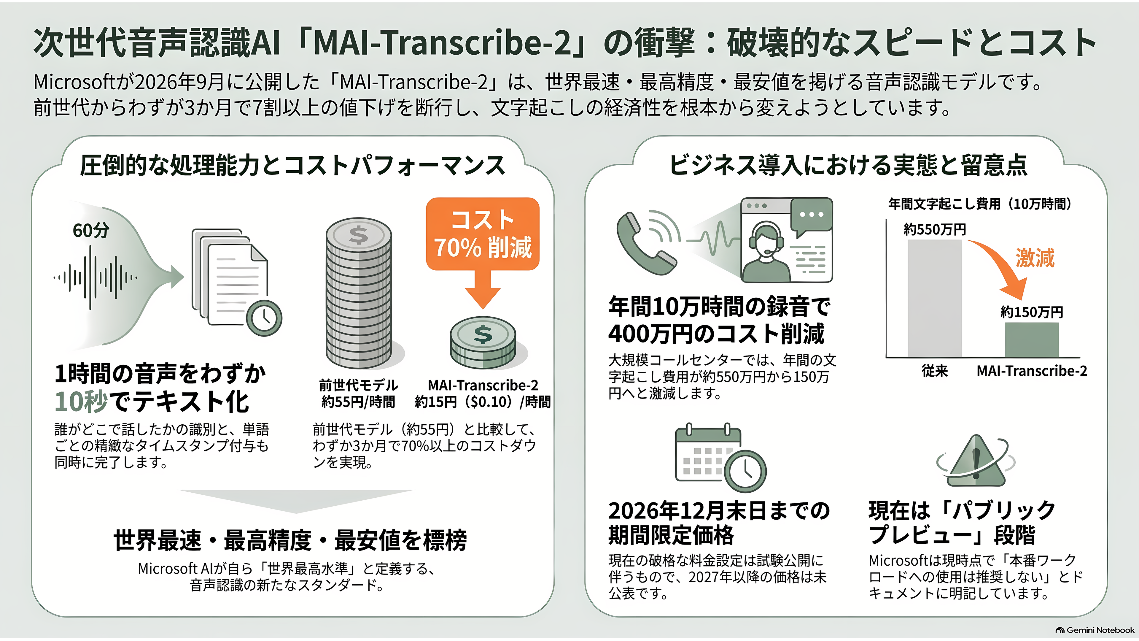 Microsoft、高速・高精度の音声認識モデル、MAI-Transcribe-2発表 - 1時間の録音が、10秒で、15円 - 章扉