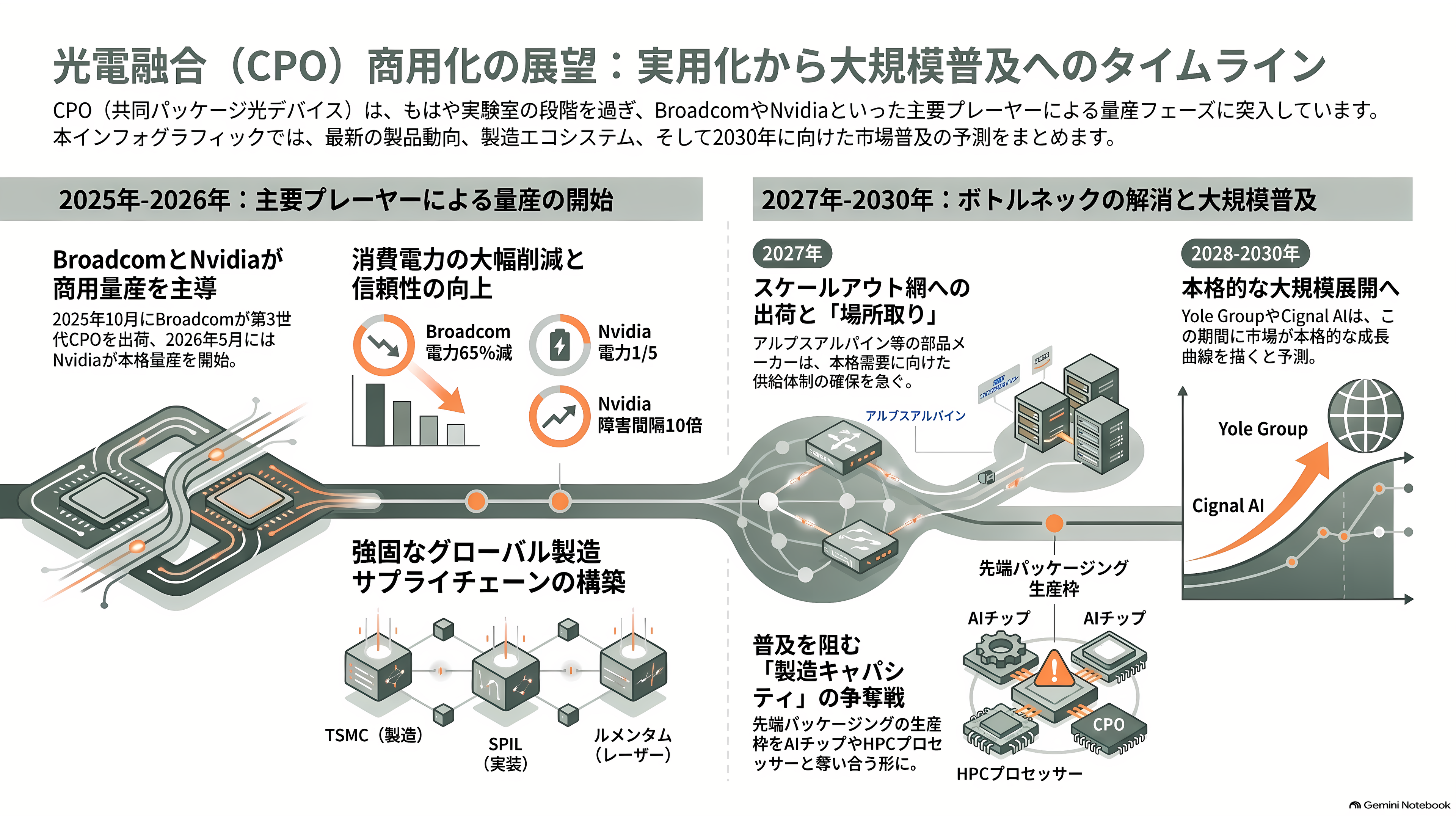 アルプスアルパイン（6770）、光電融合（CPO）用のバイコーニックレンズが好調、2027年春までに月産10倍へ - 光電融合はいつ本当に立ち上がるのか - 章扉