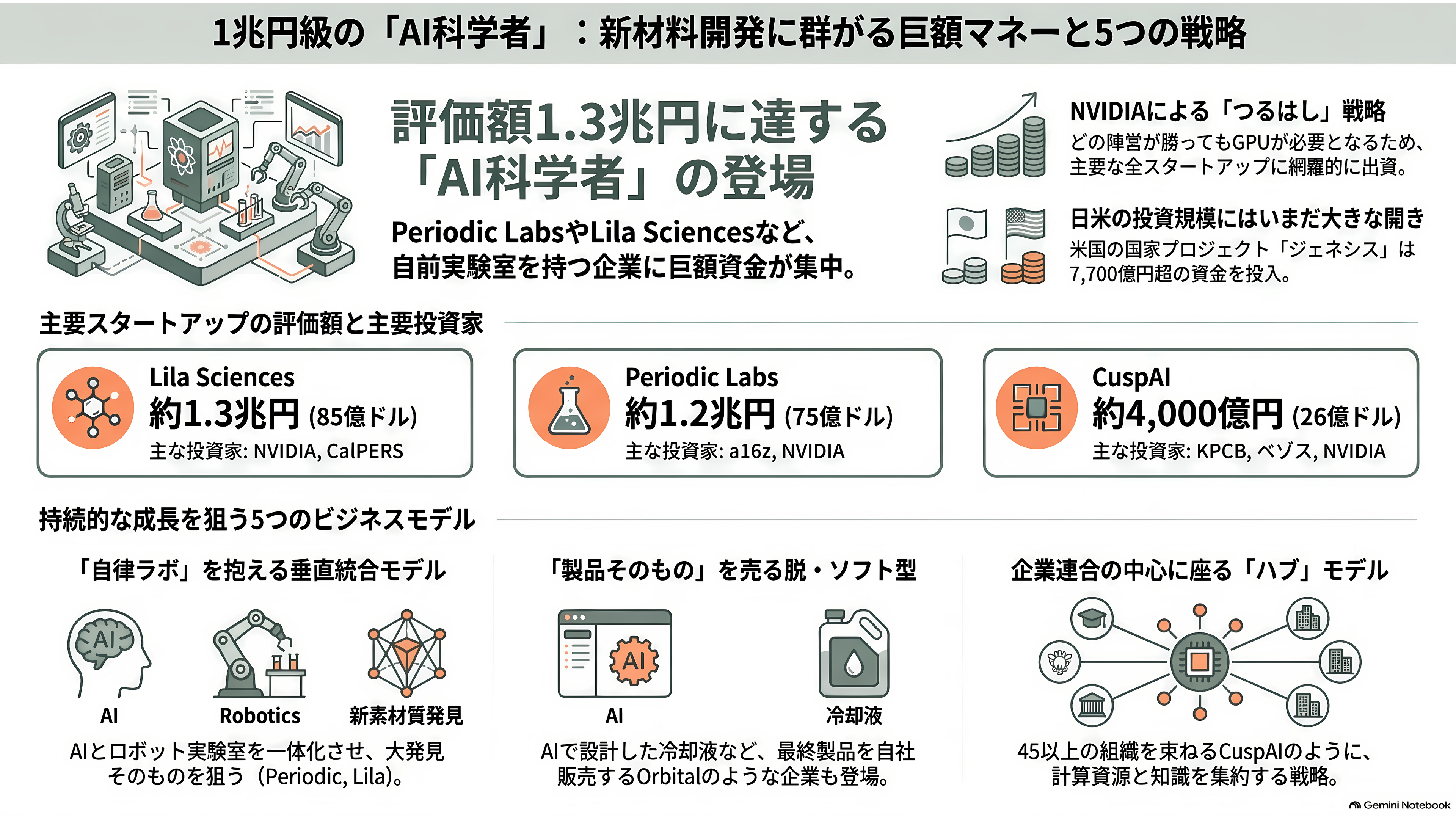 材料の次を決める材料探索AI（マテリアルズ・インフォマティクス）。PFNとENEOS（5020）のMatlantis、MicrosoftのMatterGen - 投資マネーはどこへ：評価額1兆円級の「AI科学者」 - 章扉