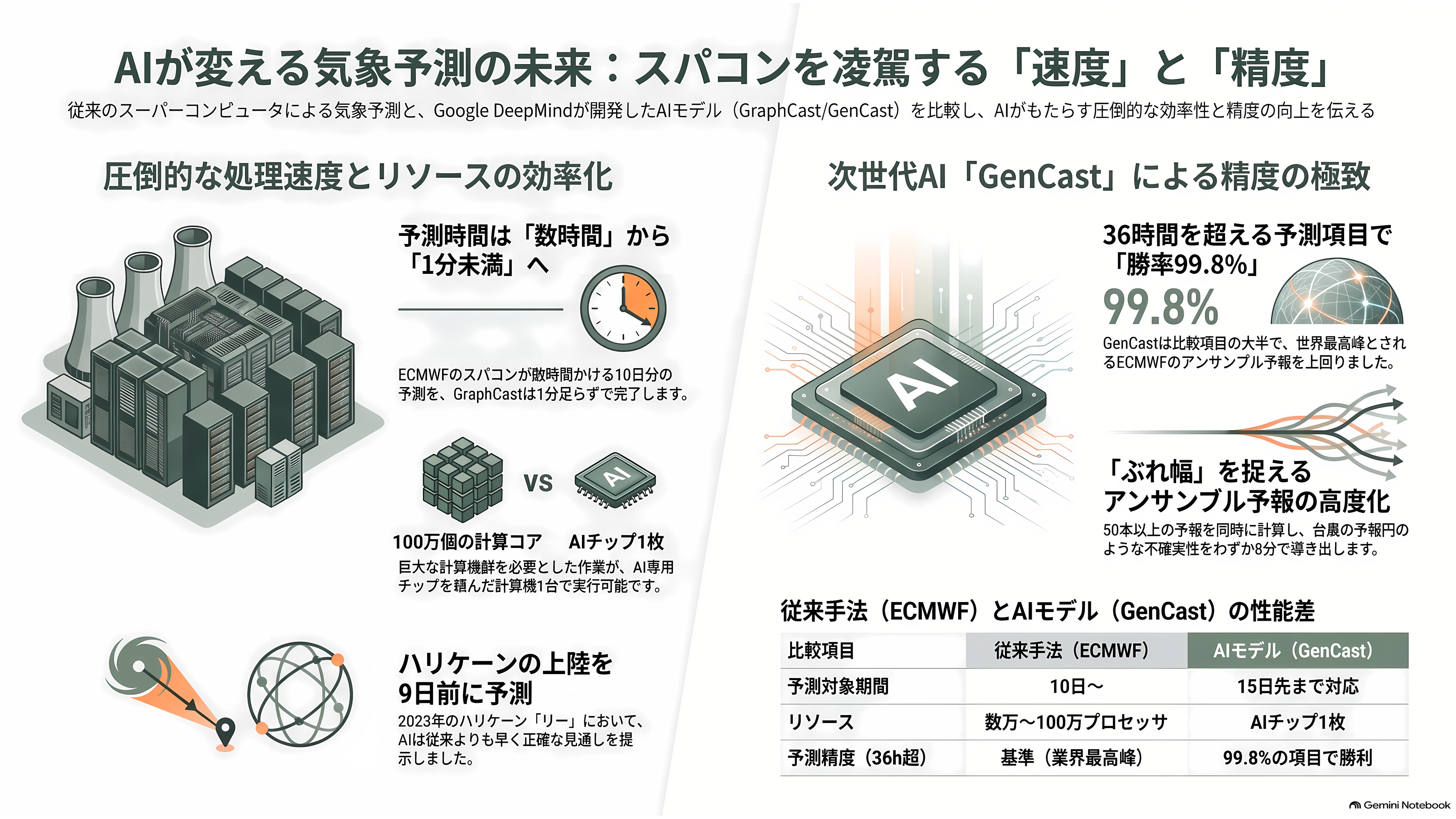 気象予測でAIがスーパーコンピュータを上回った。DeepMindのGraphCast・GenCastから、ECMWFのAIFS、そしてウェザーニューズ(4825)の1kmメッシュへ - 1分で描かれた、10日先の地球 - 章扉