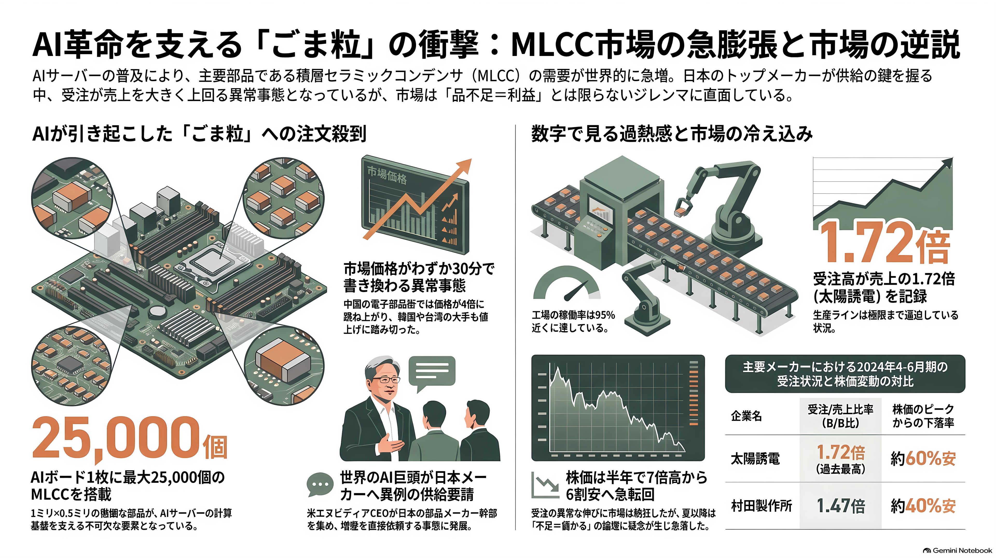 MLCC(積層セラミックコンデンサ)の需給逼迫。村田製作所(6981)・太陽誘電(6976)・TDK(6762) - ごま粒の半分の部品に、注文が殺到している - 章扉