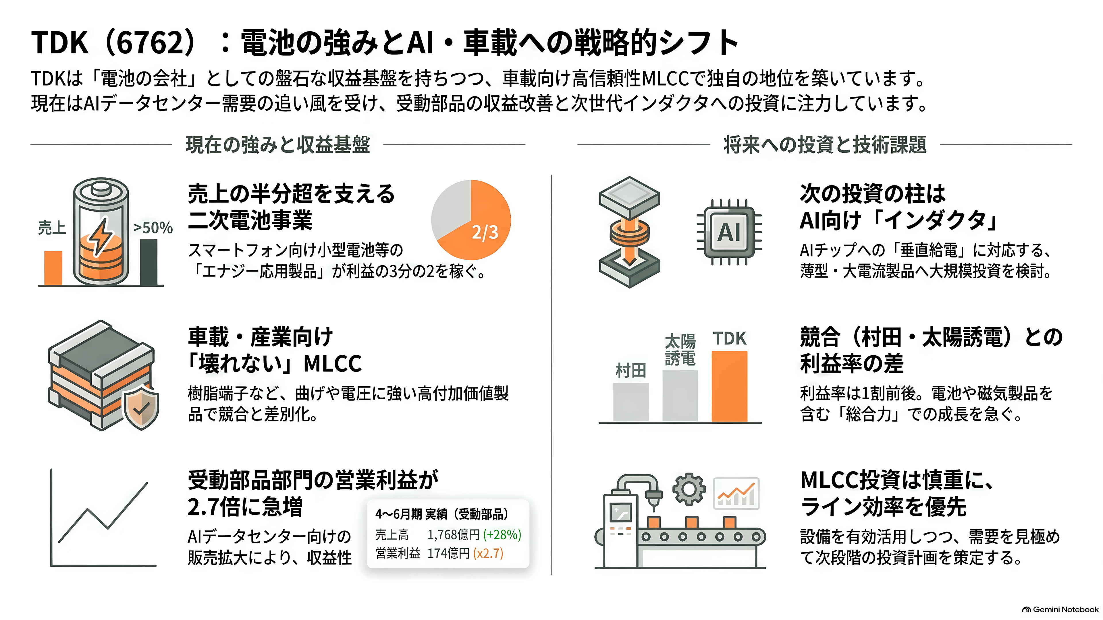 MLCC(積層セラミックコンデンサ)の需給逼迫。村田製作所(6981)・太陽誘電(6976)・TDK(6762) - TDK(6762) 車載に強い「電池の会社」の強みと課題 - 章扉