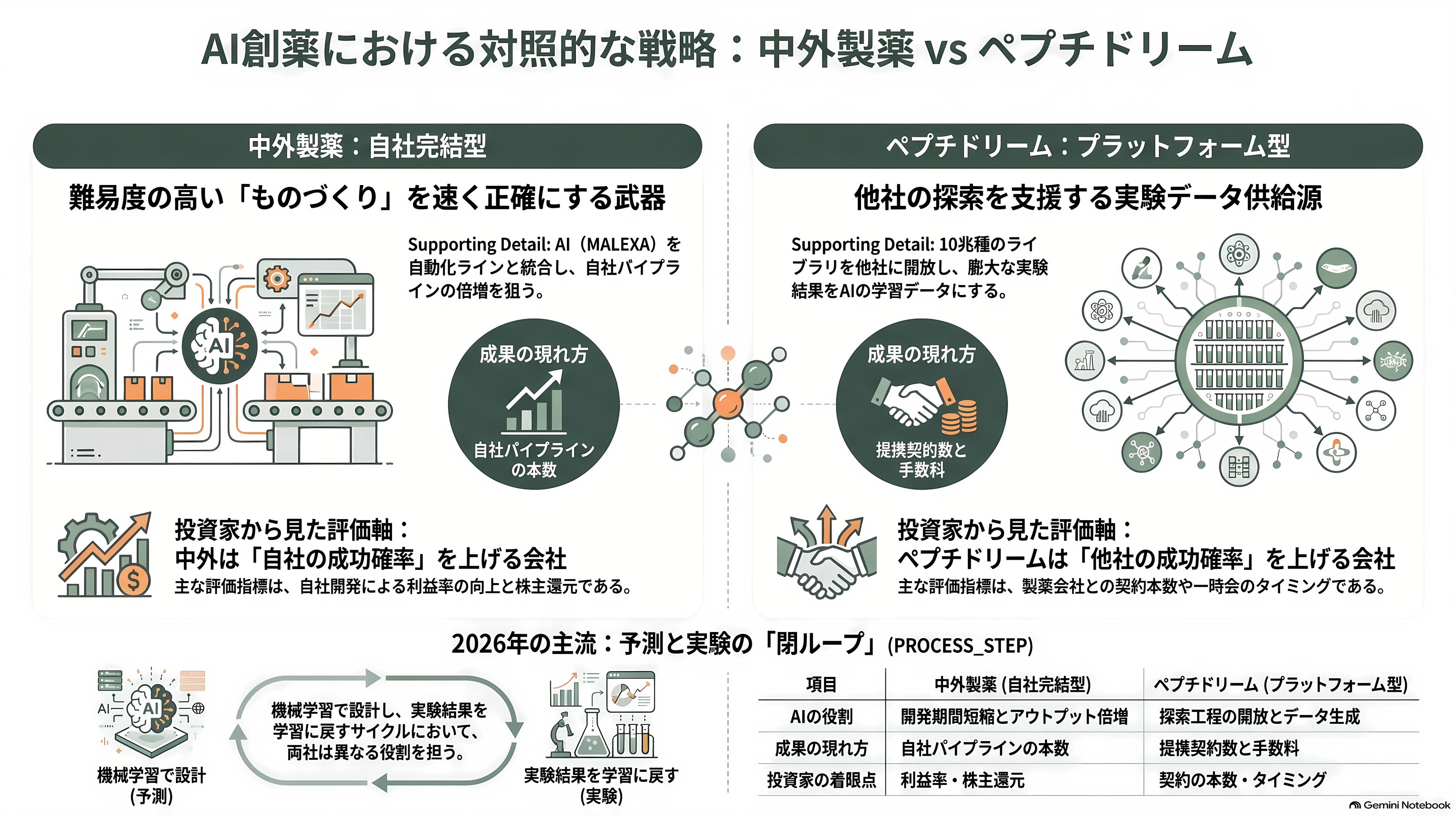 日本のAI創薬 、中外製薬（4519）とペプチドリーム（4587） - 同じ中分子で競合しながら、AIの使い方が正反対 - 章扉