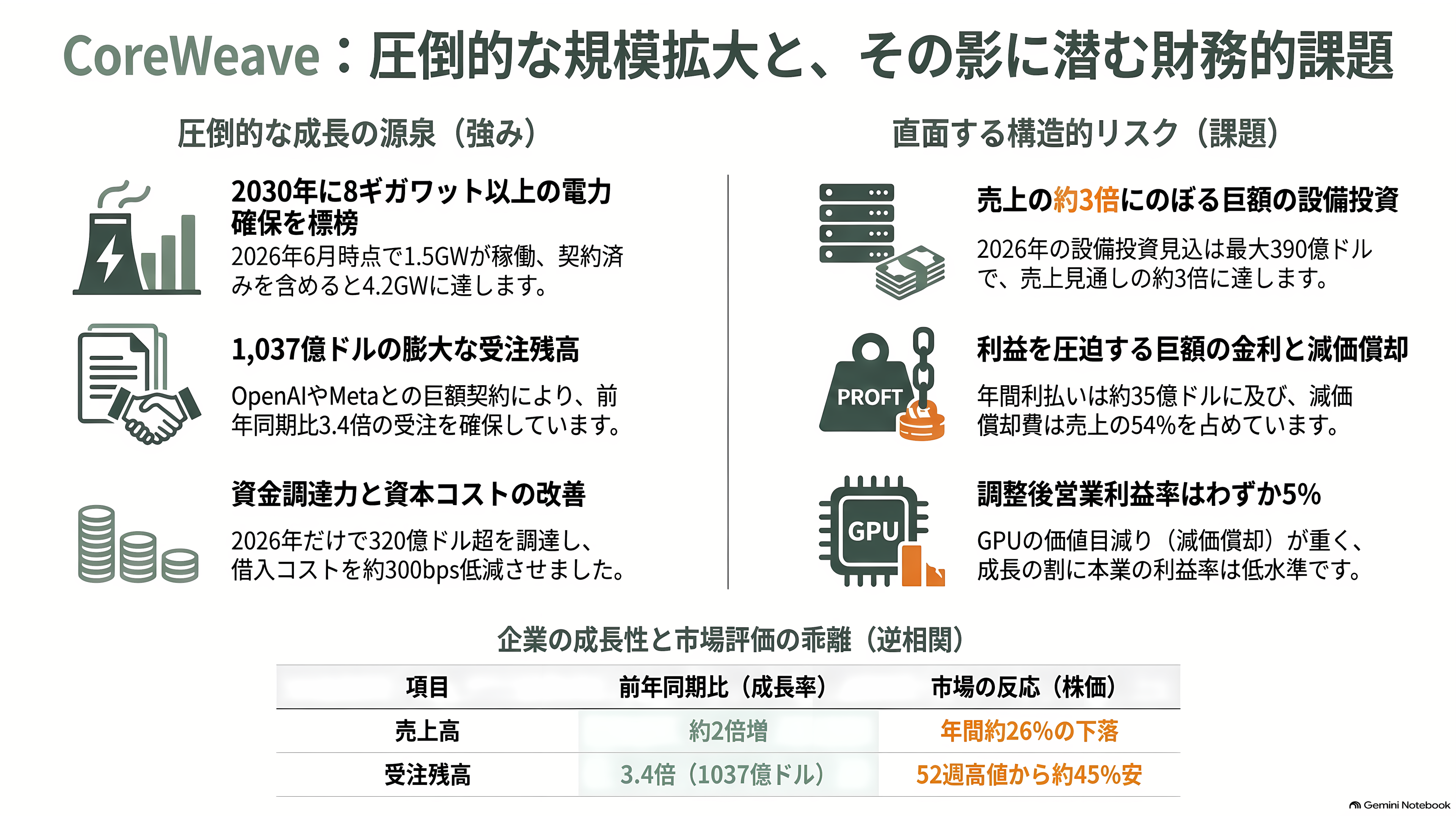 ネオクラウド（CoreWeave / Nebius / Lambda）、借金で建てるGPU - CoreWeave、強みと課題 - 章扉