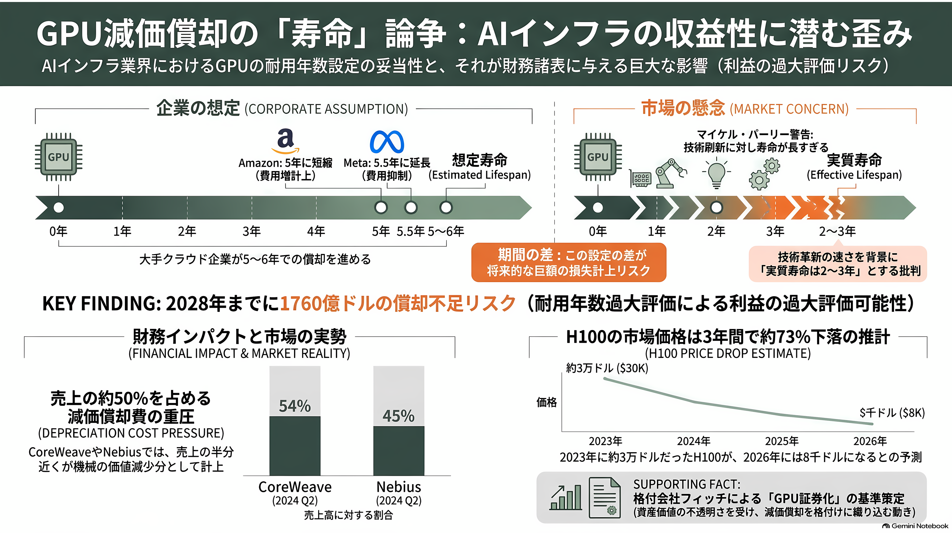 ネオクラウド（CoreWeave / Nebius / Lambda）、借金で建てるGPU - 6年か、5年か、2年か——減価償却という一点 - 章扉