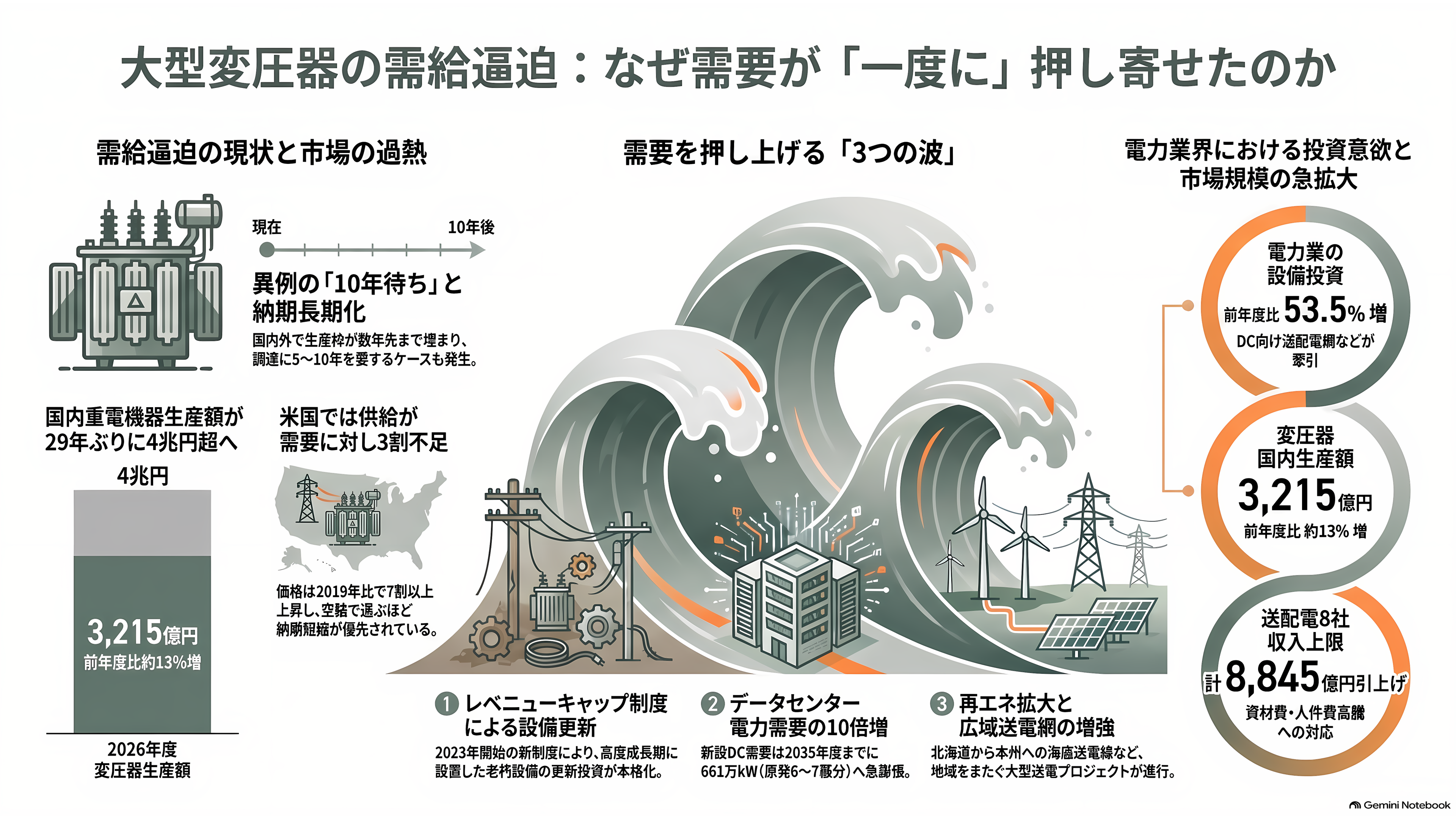 データセンター向け需要増、大型変圧器が全国的に不足。日立（6501）・三菱電機（6503）・富士電機（6504）・東芝 - 需要はなぜ一度に押し寄せたのか - 章扉