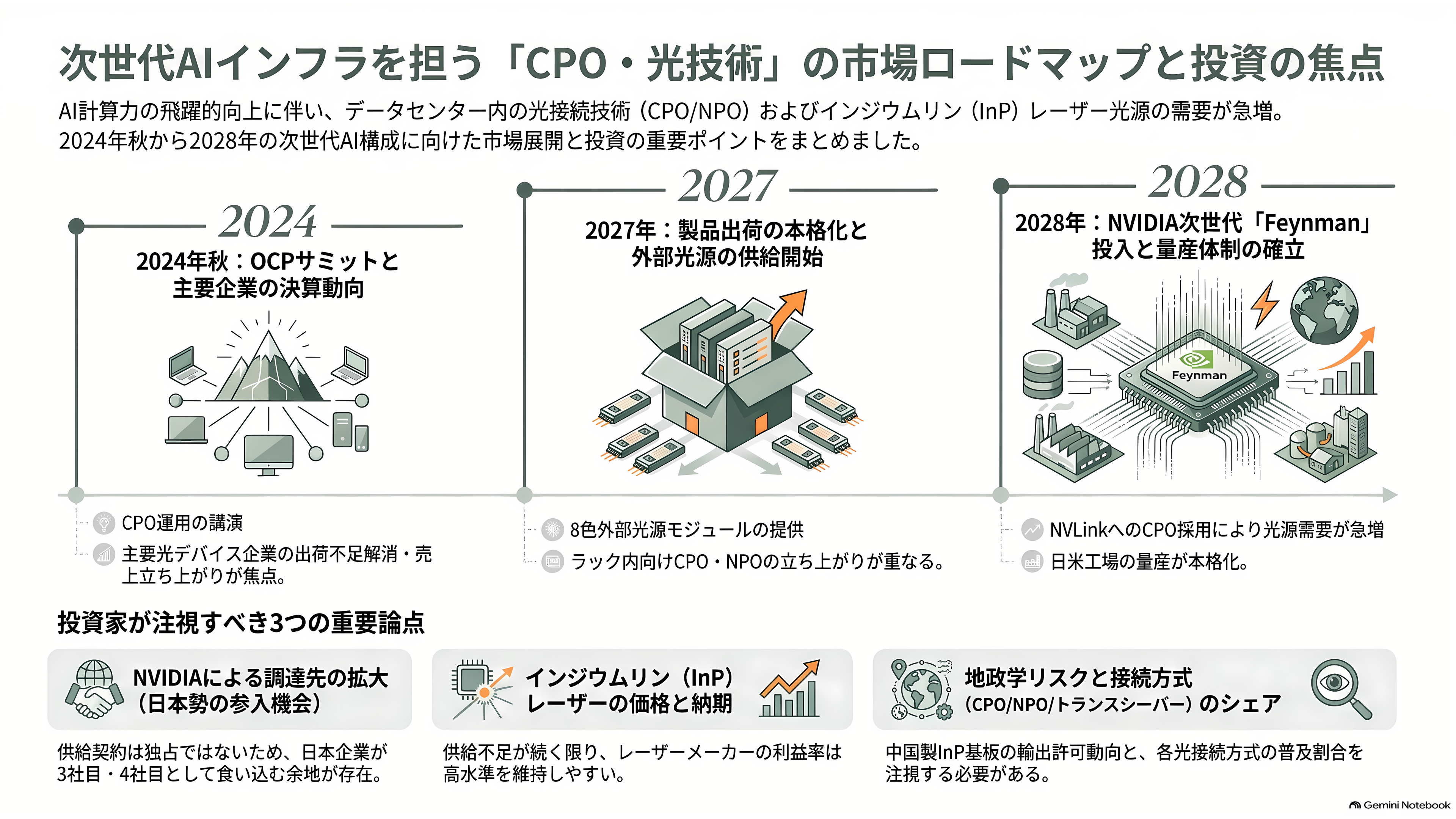 CPO の光源争奪戦。NVIDIA が 2 兆円規模で押さえた Lumentum(LITE)とCoherent(COHR)、追う古河電工(5801)、三菱電機(6503) - 今後:いつ、何が見えてくるか - 章扉