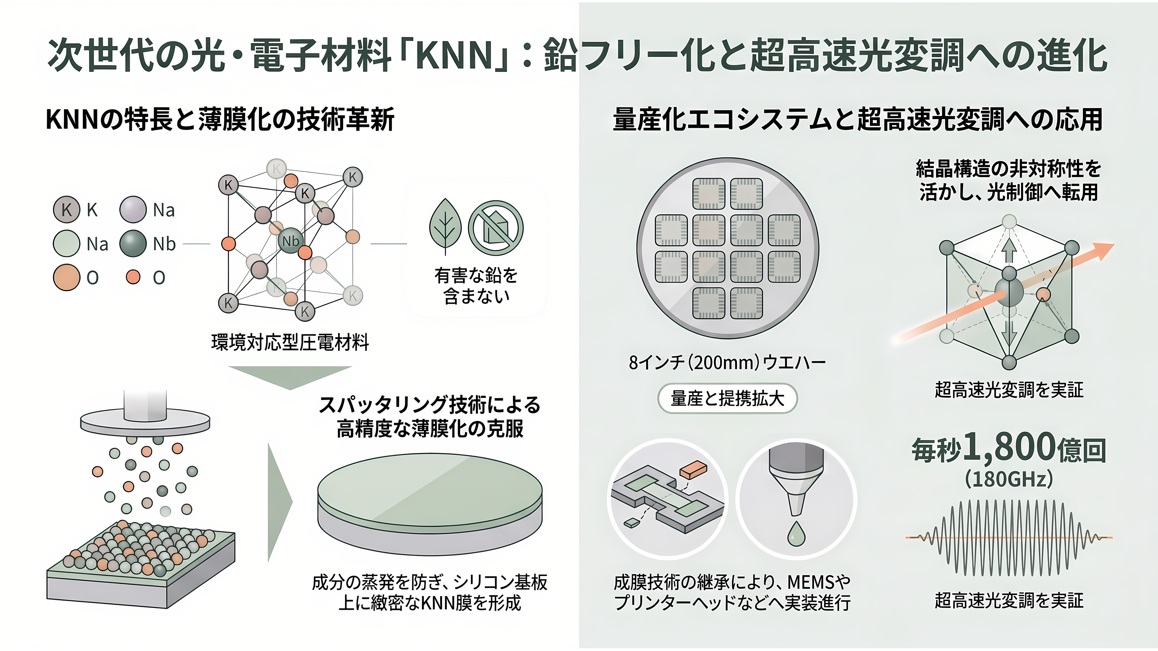 住友化学(4005)と九州大学、TFLN の 3 倍の効率を出す新材料 KNN で光変調器を 180 Gbaud 動作。光電融合の材料争いに化学メーカーが参入 - KNNとは――「動き」の材料として育った、ニオブ酸の仲間 - 章扉