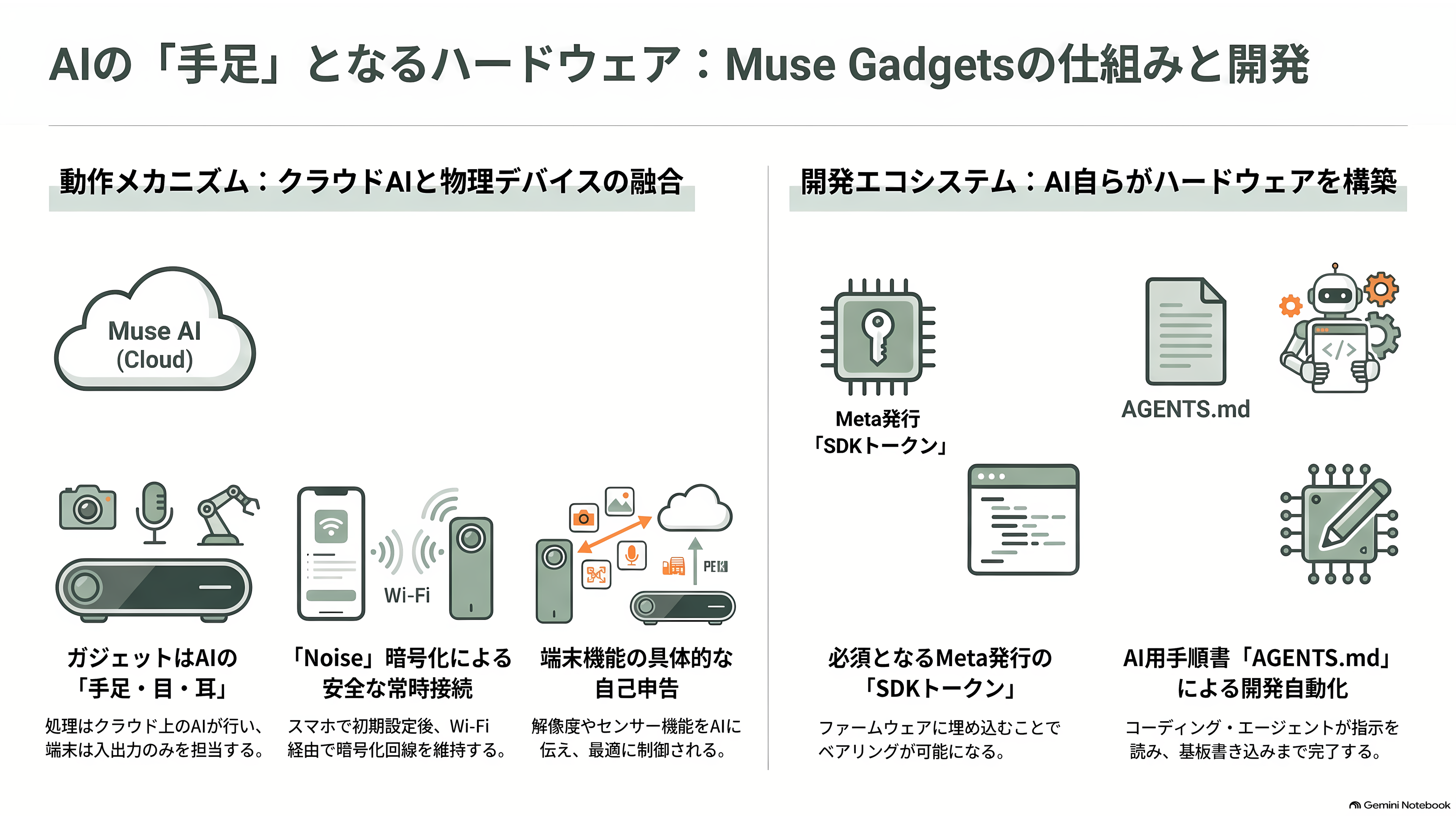 MetaはMuse対応機器を開発できるMuse Gadgetsを公表。ESP32向けファームウェアとLinux向けSDKなど - Muse Gadgetsとは？ ― ガジェットはAIの「手足」と「目と耳」 - 章扉