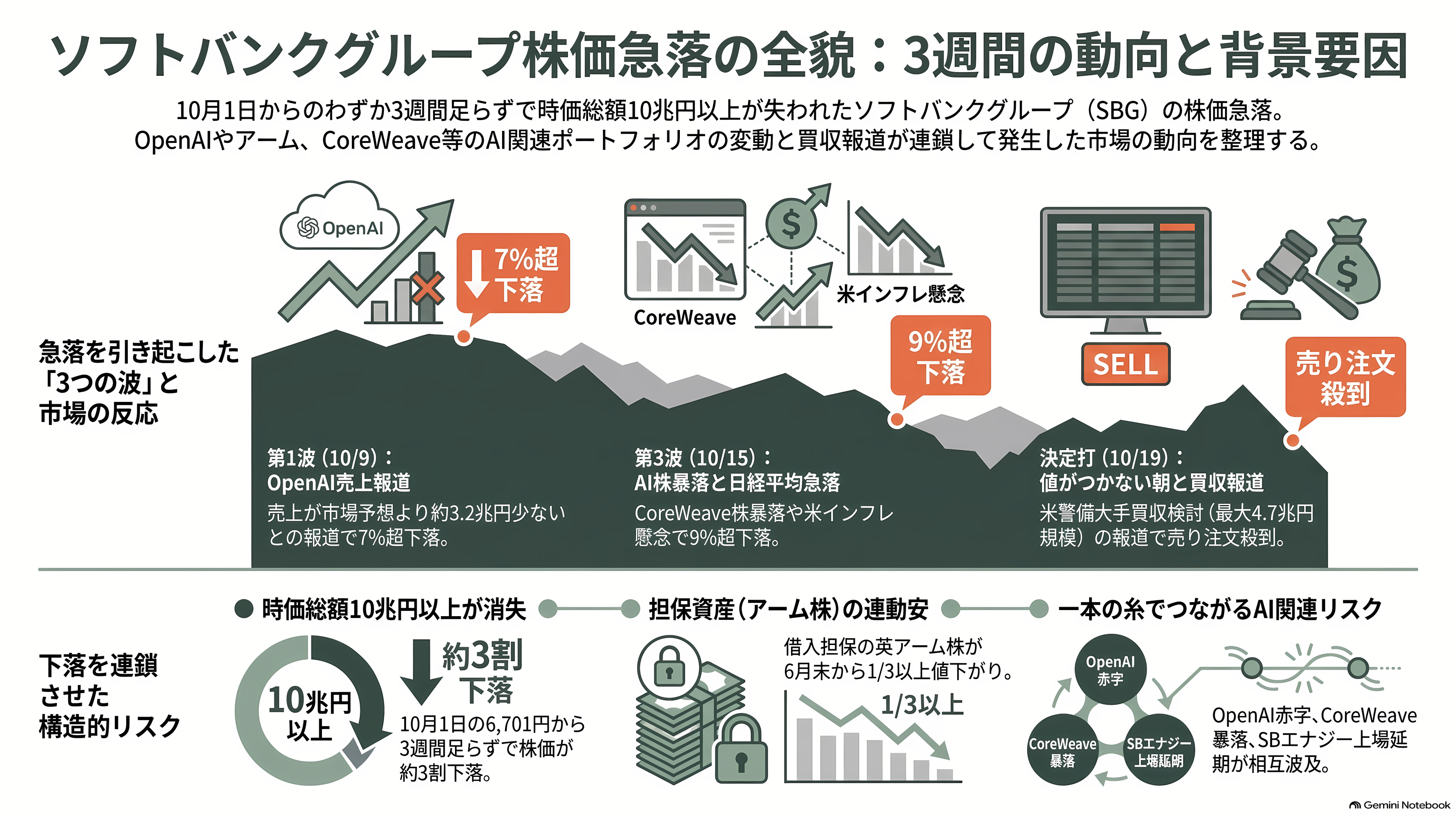 ソフトバンクG株価、1か月で25%超の下落。OpenAIの43.6兆円の赤字、CoreWeave(コアウィーブ)の暴落、SBエナジーIPO延期。何が起こっているのか - 値がつかなかった朝 - 章扉
