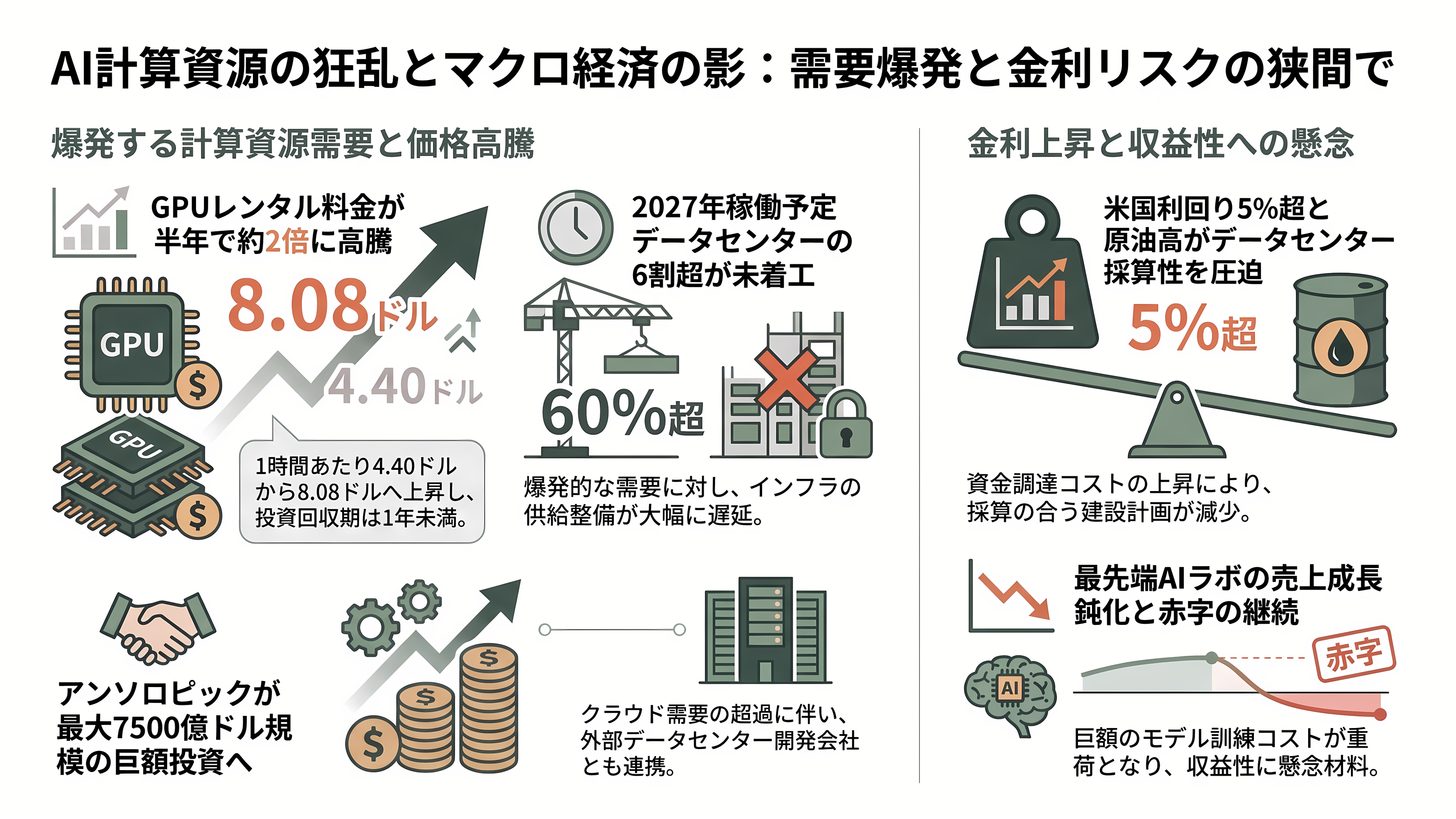 OpenAIスーパーサイクルの終焉か。ソフトバンクG株価続落、1か月で30%超。データセンター運営デイワンも規模縮小報道。OpenAIの後退はどこに影響を及ぼすか - それでも計算機は足りていない - 章扉