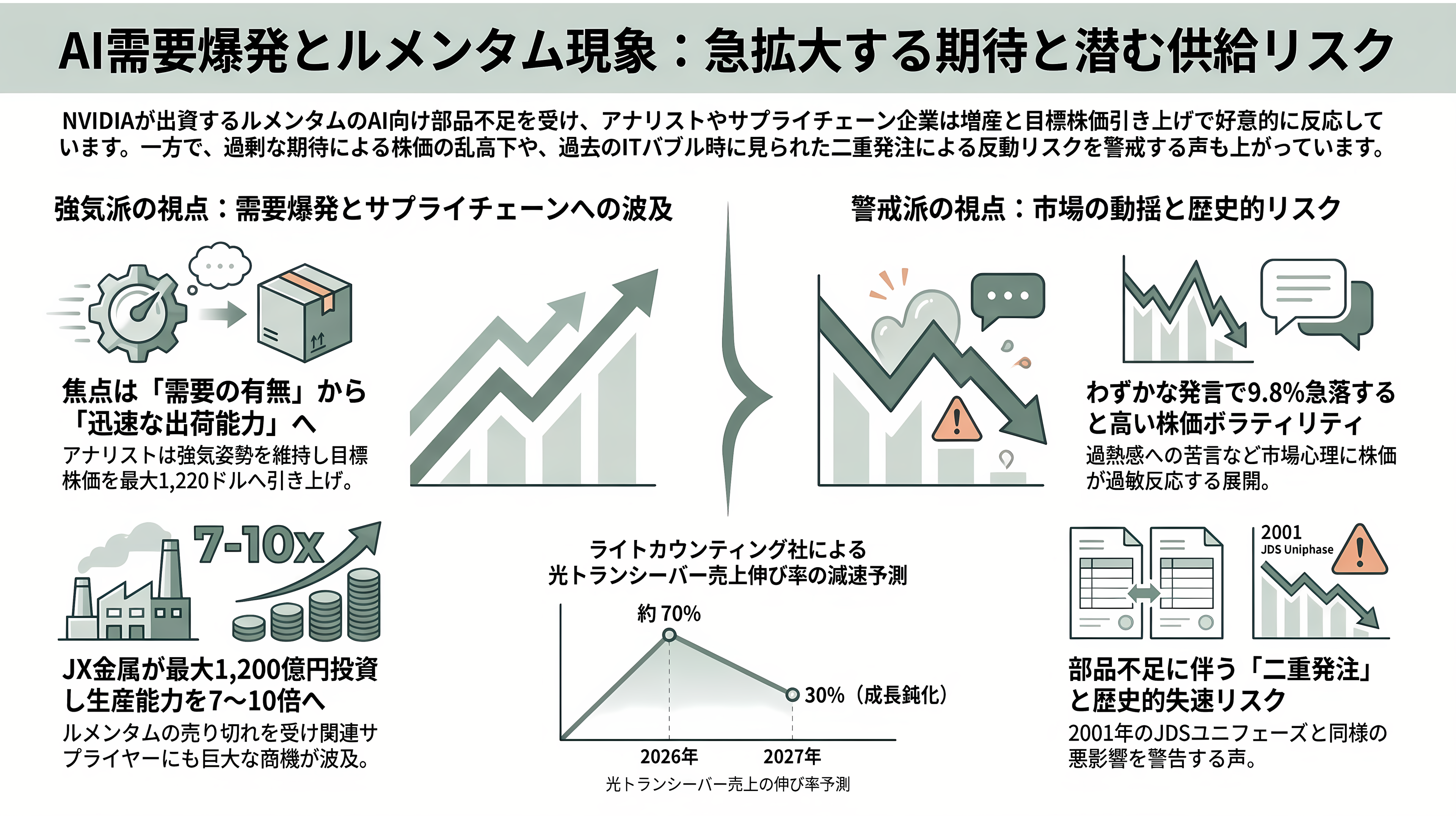Lumentum(ルメンタム)CEO、光部品は2029 年までほぼ売り切れと発言。三菱電機・住友電工・古河電工にとっては追い風 - 投資家と各紙はどう見ているか - 章扉